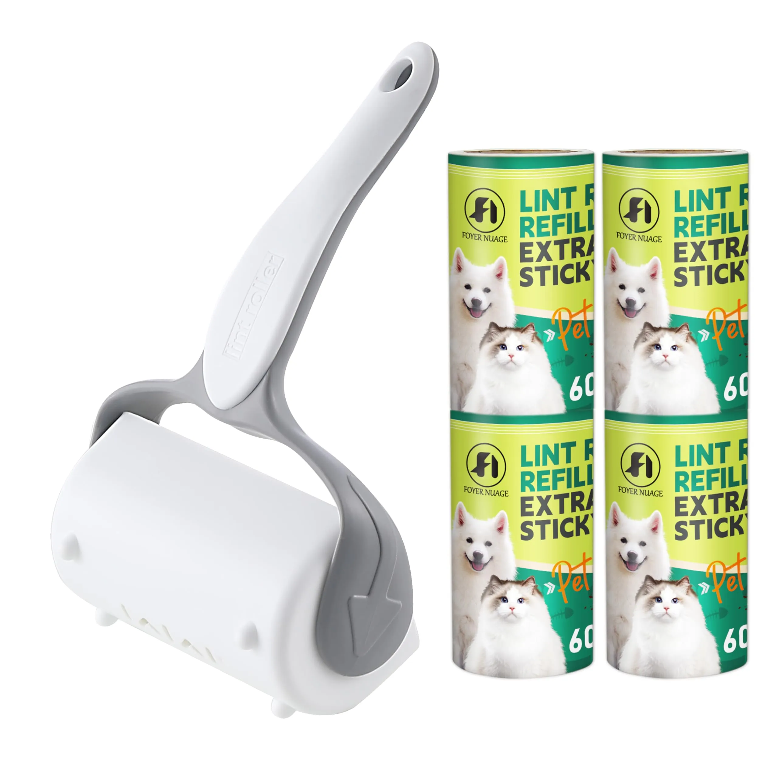 Nuage Foyer - Rullo per pelucchi, adesivo extra, 300 fogli (1 manico, 5 ricariche) per peli di animali domestici, vestiti, mobili e tappeti - immagine 1