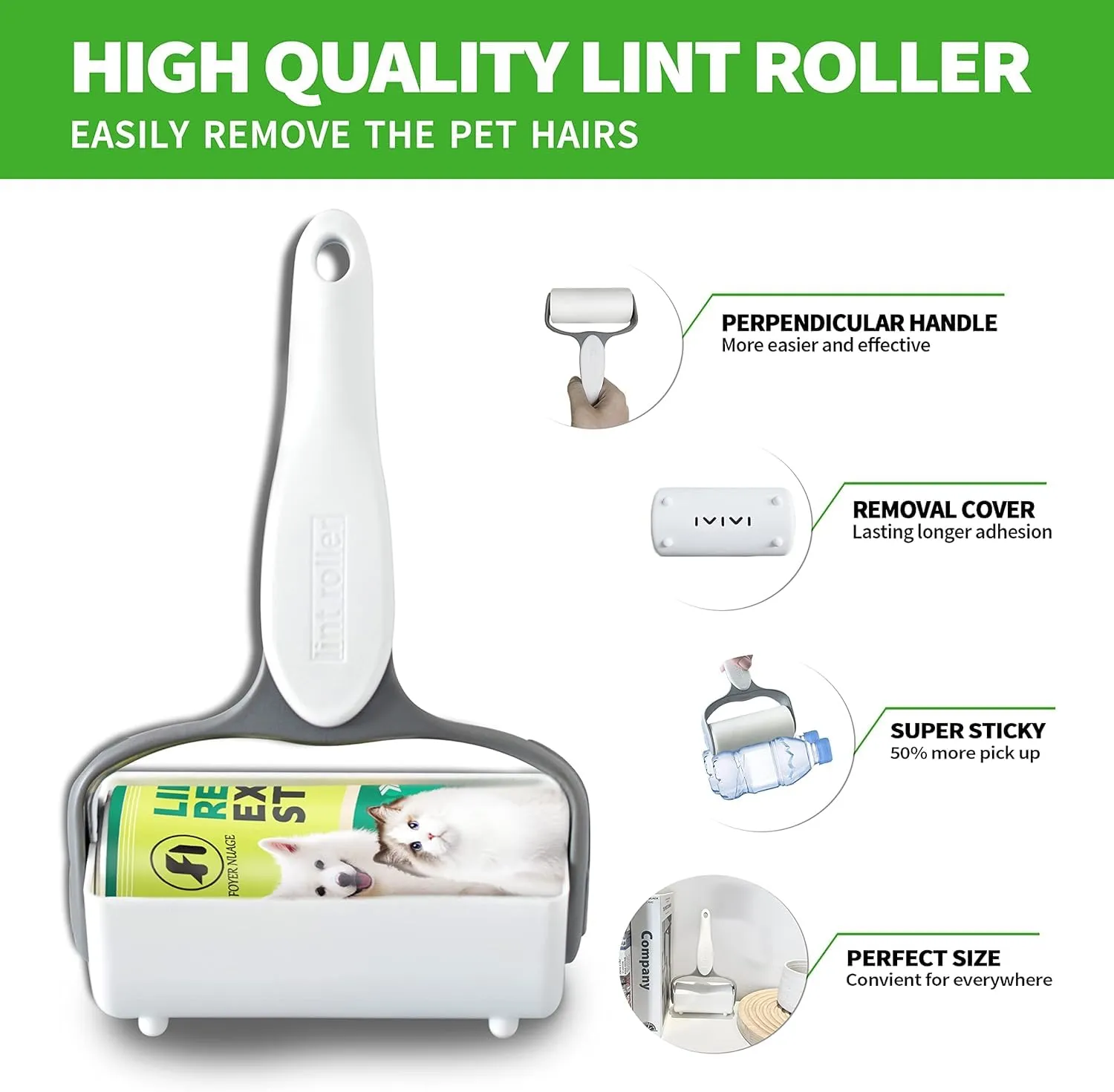 Nuage Foyer - Rullo per pelucchi, adesivo extra, 300 fogli (1 manico, 5 ricariche) per peli di animali domestici, vestiti, mobili e tappeti - immagine 5