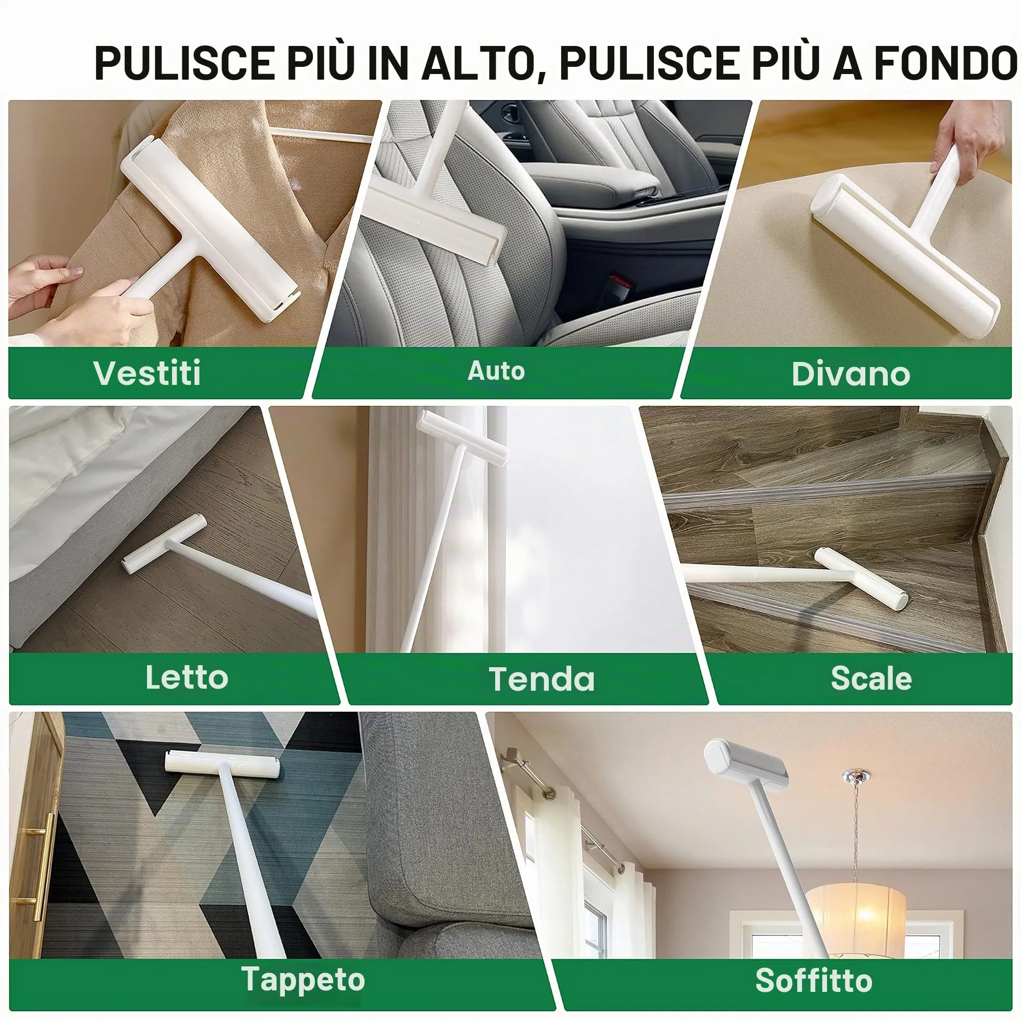 Grande rullo per peli di animali domestici con 6 manici estensibili e copertura antipolvere * 5 ricariche 300 fogli, extra appiccicoso e resistente, per la pulizia del pavimento del tappeto - immagine 7