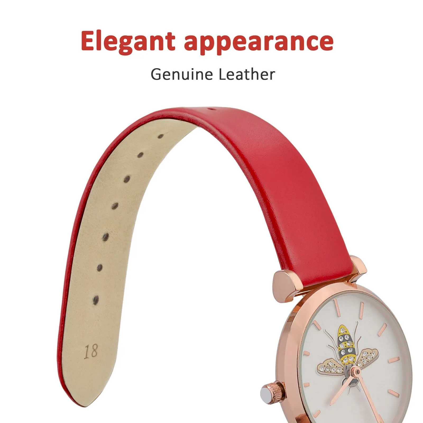 WOCCI 14mm Elegante Cinturino per Orologio con Fibbia Argento (Rosso) - immagine 3