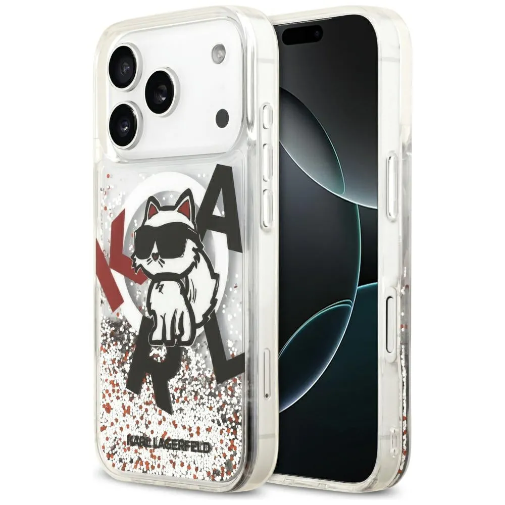 Custodia MagSafe per Apple iPhone 17 Pro, Karl Lagerfeld, Liquid Glitter Choupette Logo, Trasparente - immagine 1