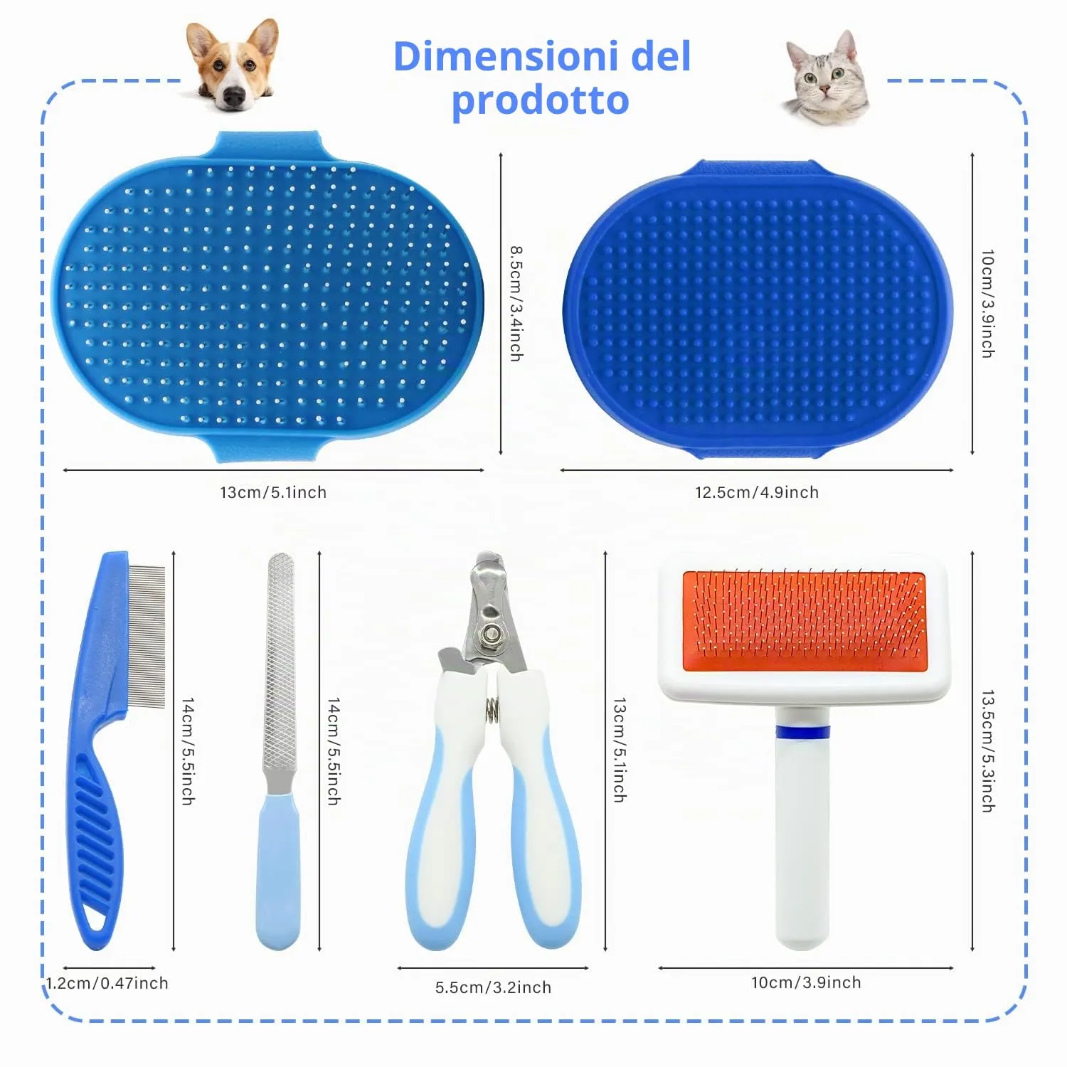 Kit per la toelettatura di conigli, con spazzola per coniglio, guanto da bagno e massaggio, pettine per spargimento di animali, tagliaunghie, tagliaunghie, set da 6 pezzi, per coniglietti, gattini, - immagine 2