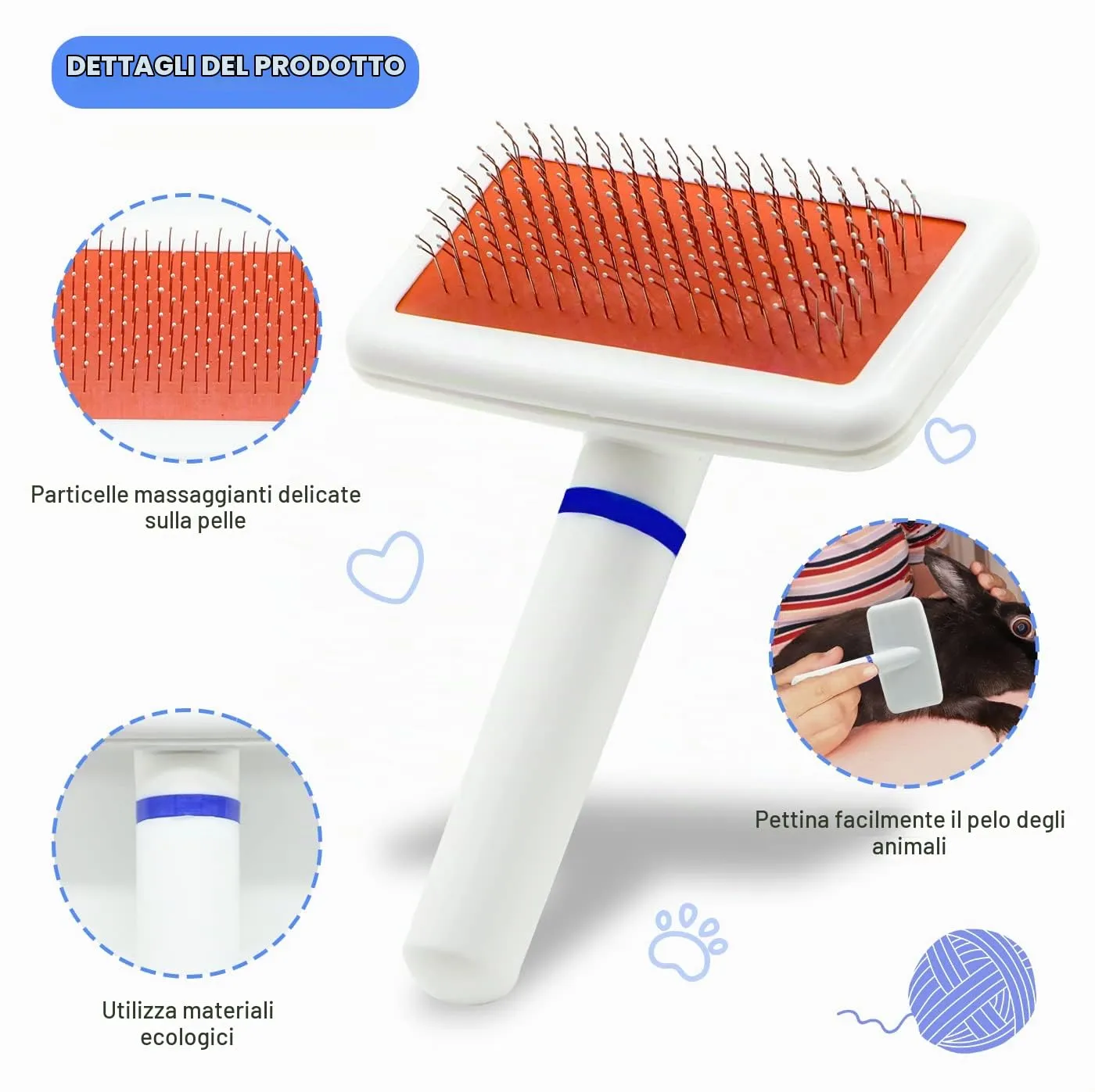 Kit per la toelettatura di conigli, con spazzola per coniglio, guanto da bagno e massaggio, pettine per spargimento di animali, tagliaunghie, tagliaunghie, set da 6 pezzi, per coniglietti, gattini, - immagine 4