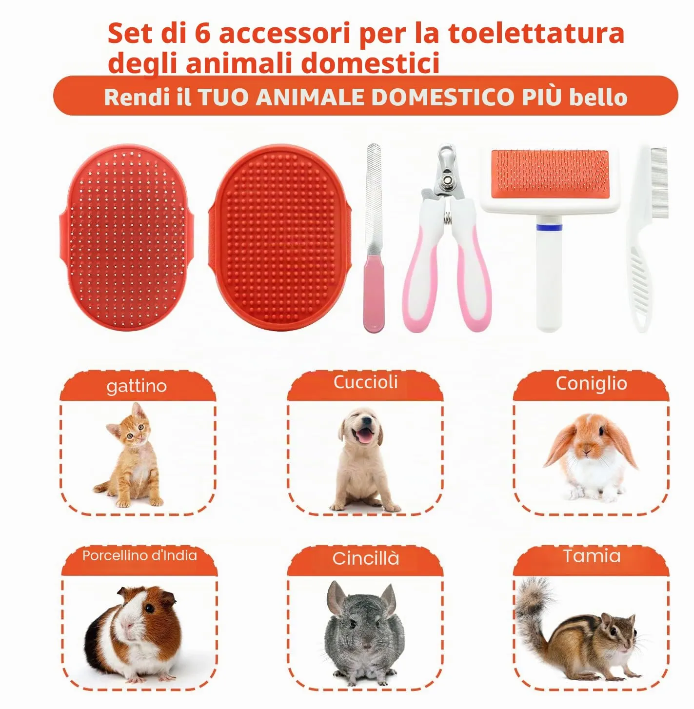 Crafterlife Kit per la toelettatura di coniglietti con spazzole per spargimento, pettine per spargimento di animali domestici, tagliaunghie per animali domestici, spazzola per toelettatura, guanto ago - immagine 3