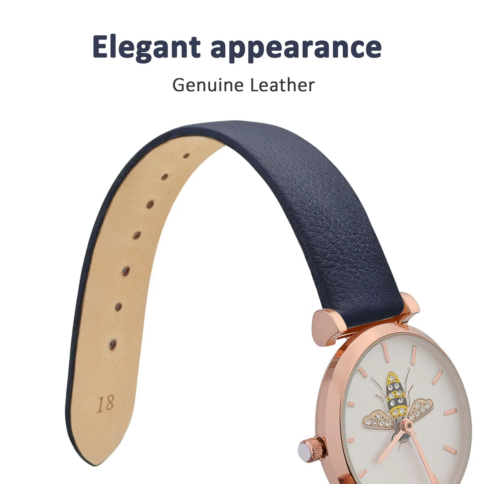 WOCCI 22mm Elegante Cinturino per Orologio con Fibbia Oro (Blu Scuro) - immagine 3