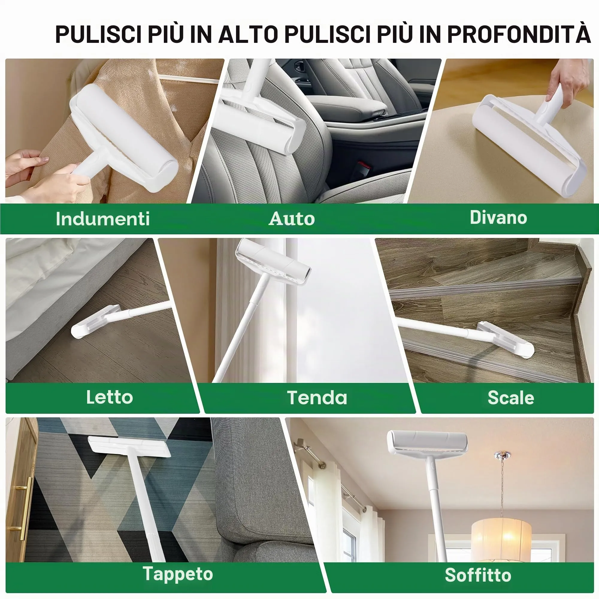 Grande rullo per peli di animali con 4 manici estraibili e copertura antipolvere, 4 ricariche da 240 fogli, manico lungo, robusto mocio per la pulizia di moquette - immagine 7