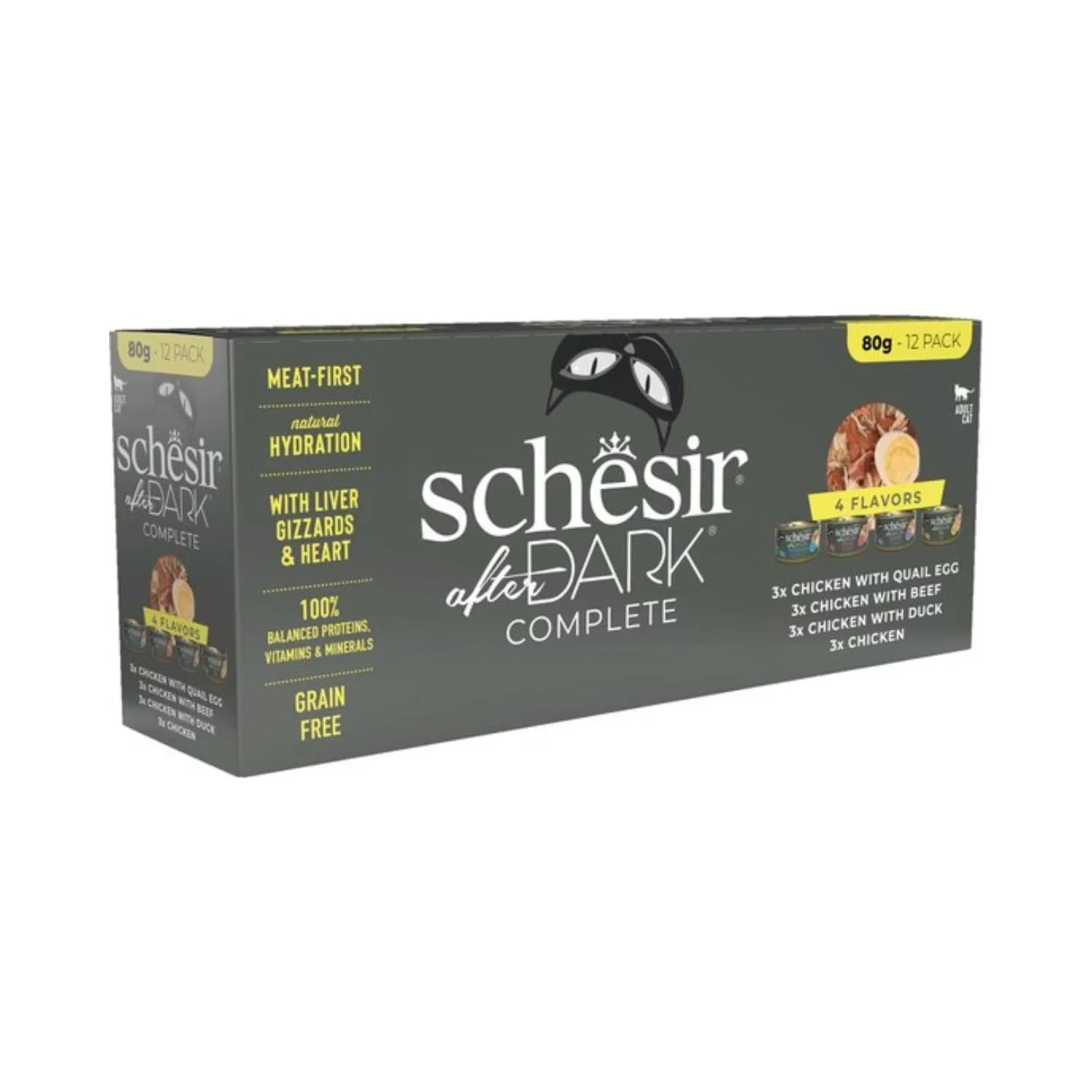 Schesir After Dark, Multigusto in Mousse, Alimento Umido Completo per Gatti, in Lattina, Grain Free, Alto Contenuto di Proteine, Fonte di Idratazione, 12 x 80 g - immagine 1