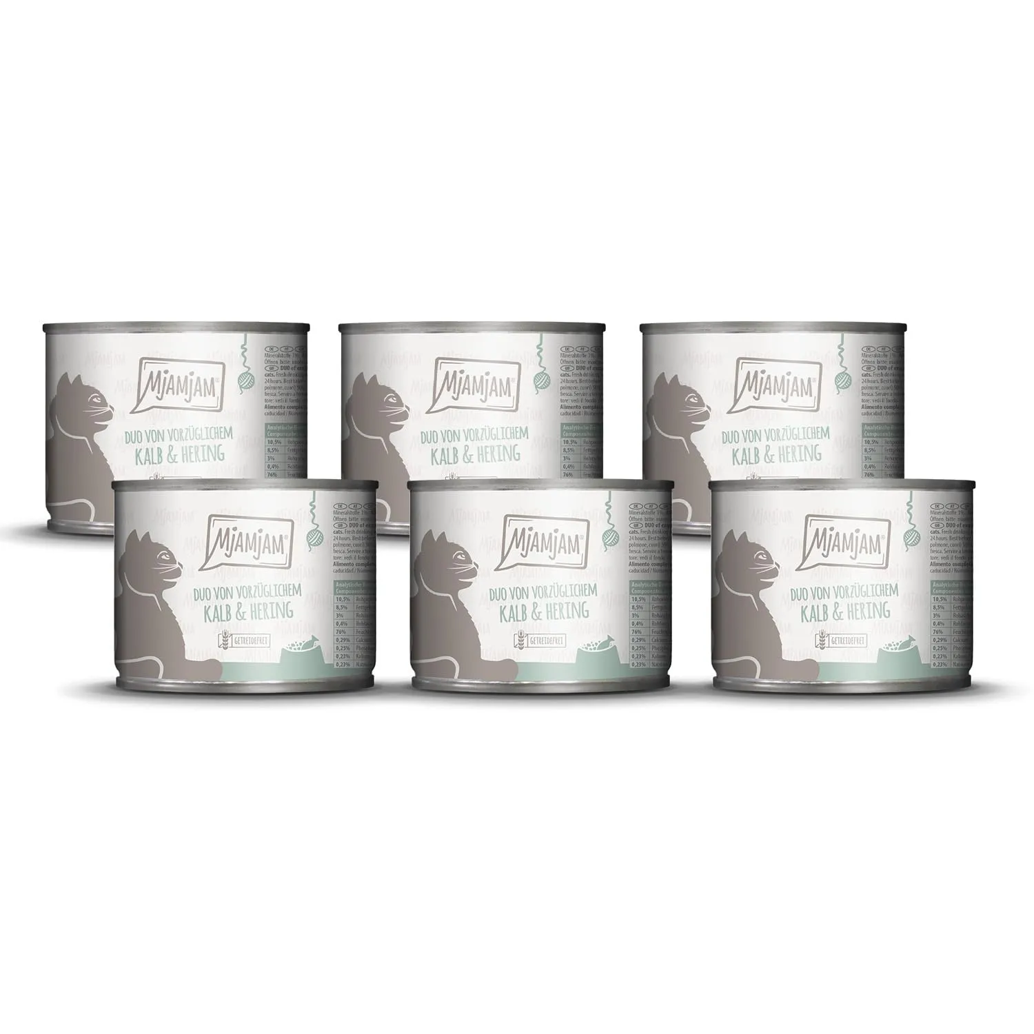 MjAMjAM - Cibo umido premium per gatti - DUO di ottima carne di vitello e aringa, confezione da 6 (6x200g), senza cereali - immagine 1