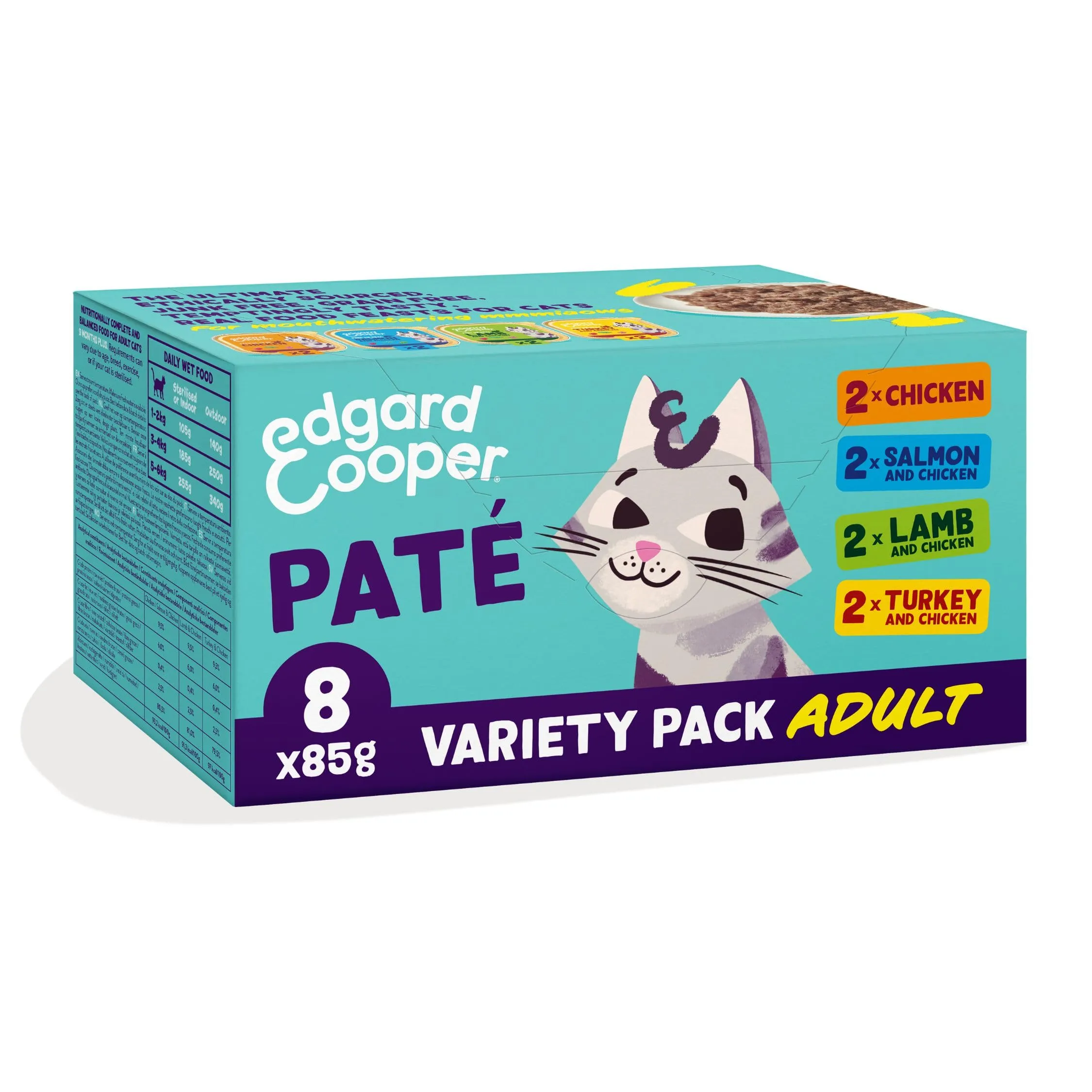 Edgard & Cooper Paté di Carne Fresca Naturale per Gatti - Multipack Pollo/Salmone/Agnello/Tacchino 85g (Confezione da 8) - Ingredienti Naturali, Deliziosa Carne Fresca e 0% Zuccheri Aggiunti - immagine 2
