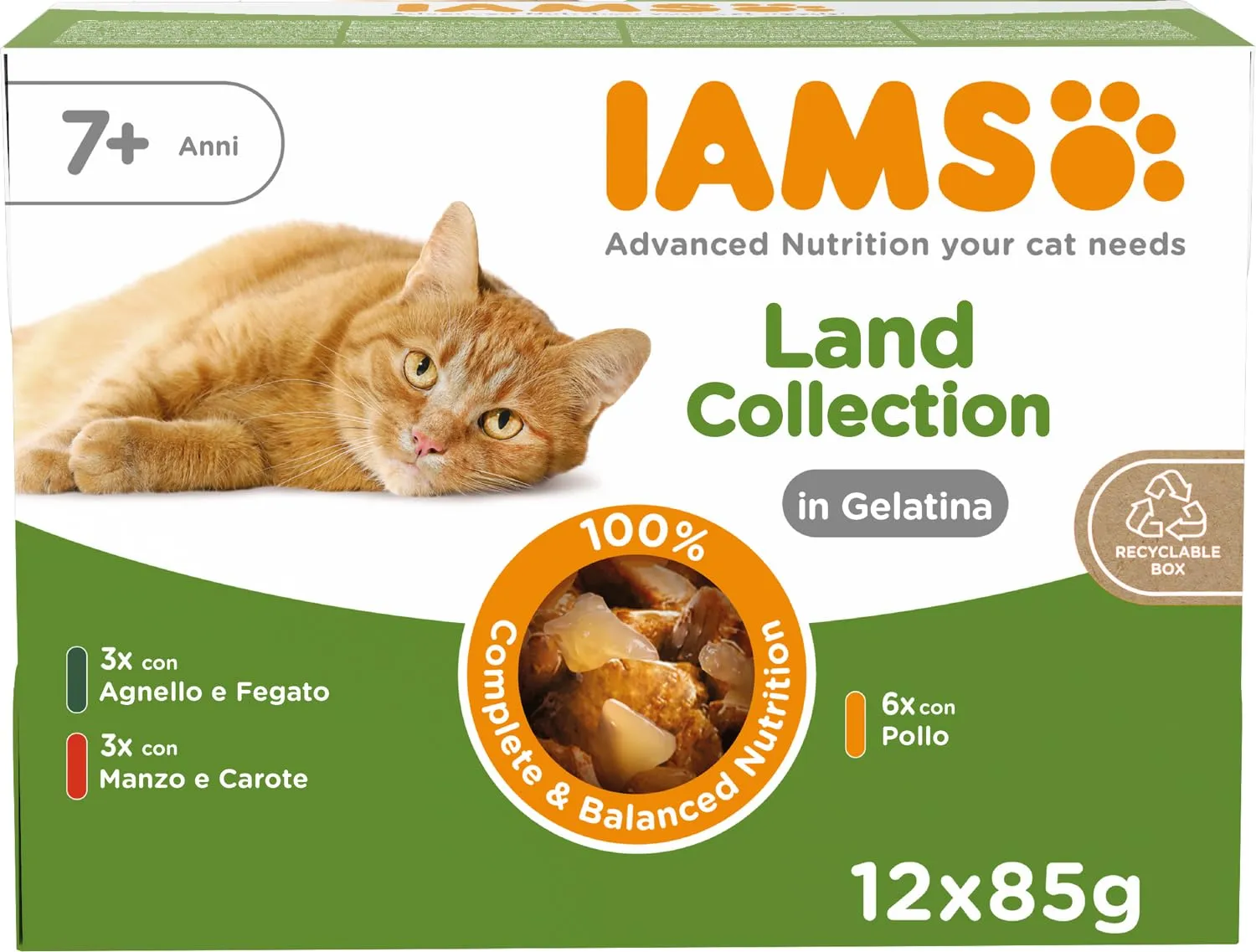 IAMS Senior Land Collection - Cibo umido per gatti in gelatina, 12 x 85 g - immagine 1