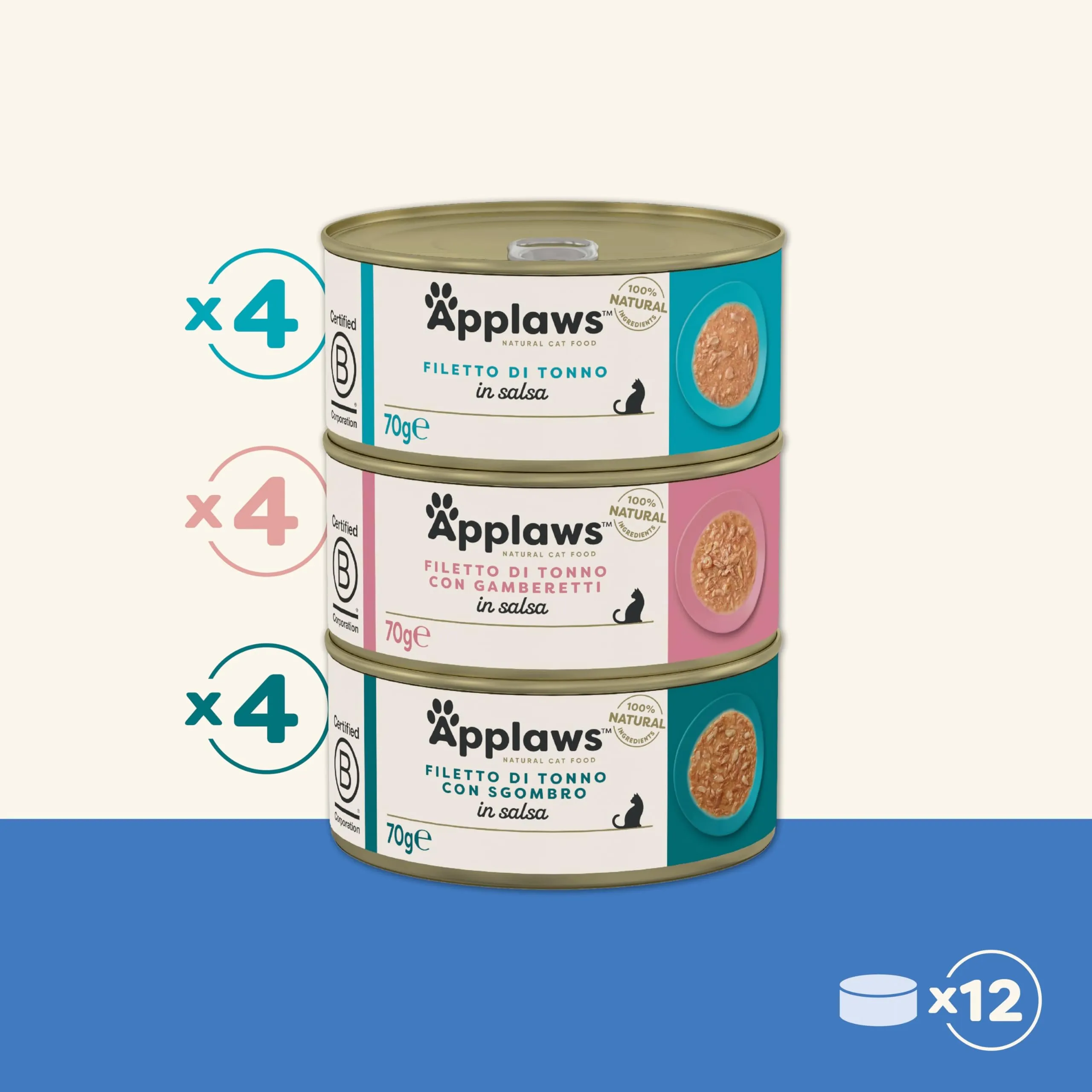 Applaws cibo umido 100 % naturale per gatti adulti, selezione di pesce in salsa multipack, 12 × 70 g lattine - immagine 2