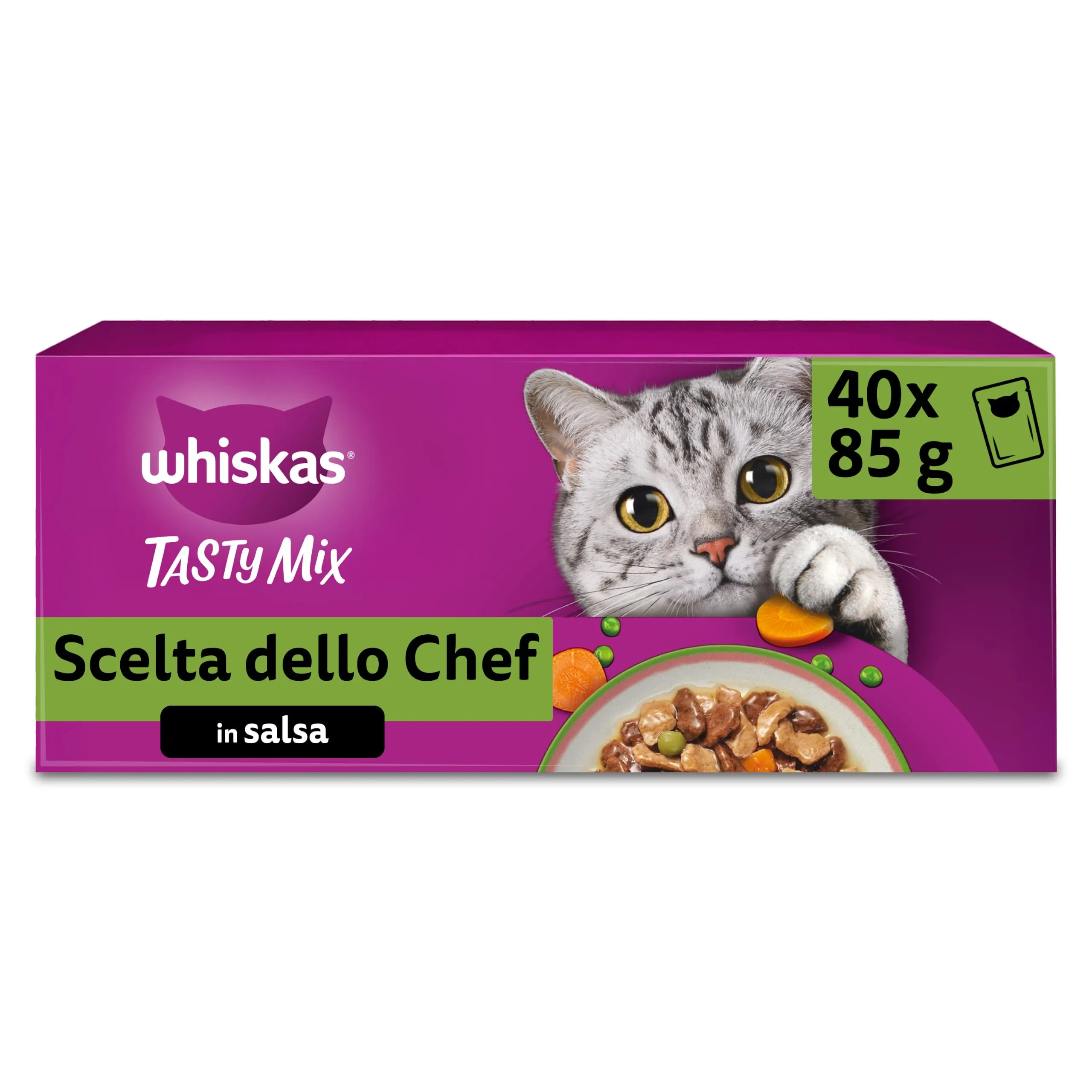 WHISKAS TASTY MIX Cibo Umido in Salsa per Gatti Adulti 40x85g Scelta dello Chef - immagine 1