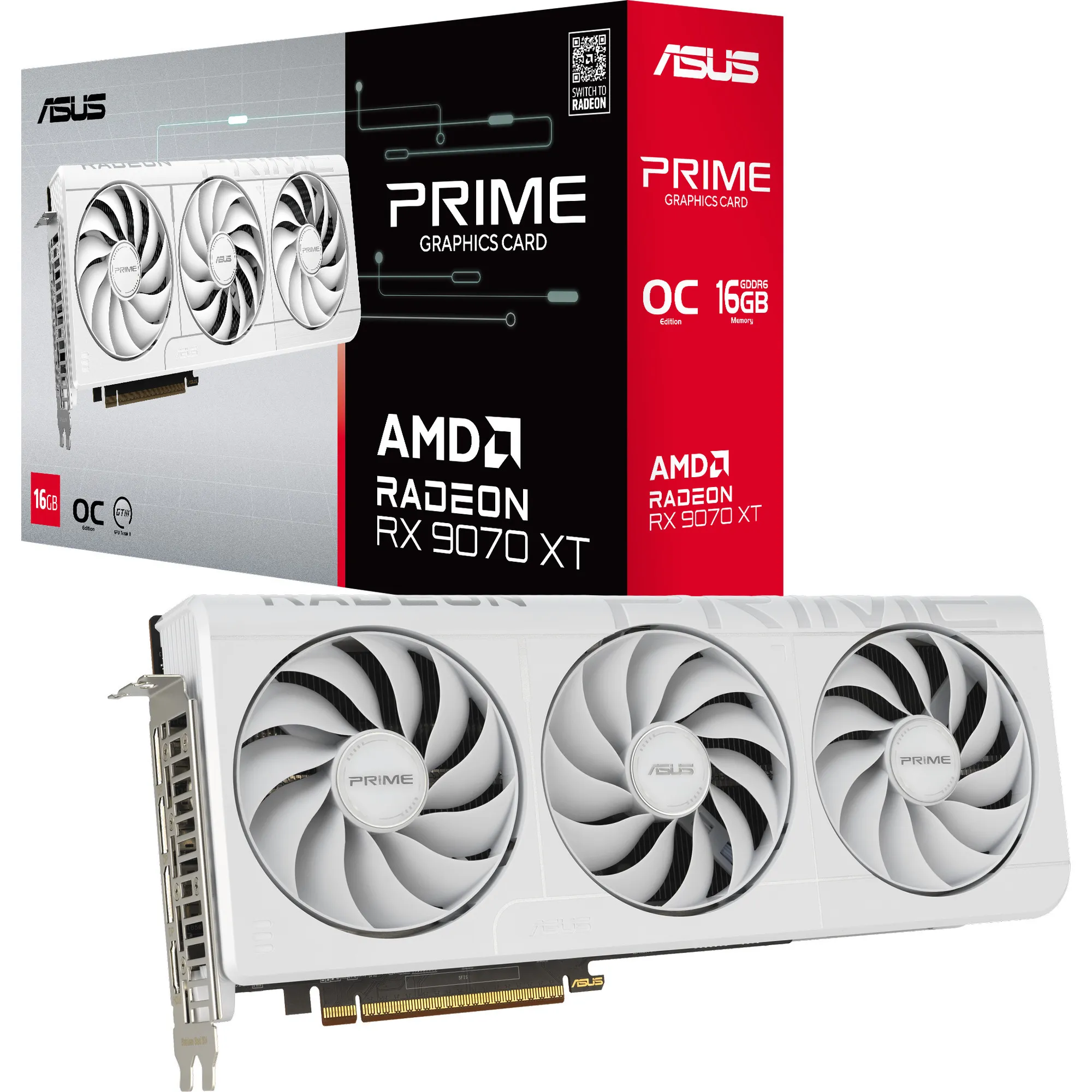 Prime -RX9070XT-O16G-WHITE AMD Radeon RX 9070 XT 16 GB GDDR6, Scheda grafica - immagine 1