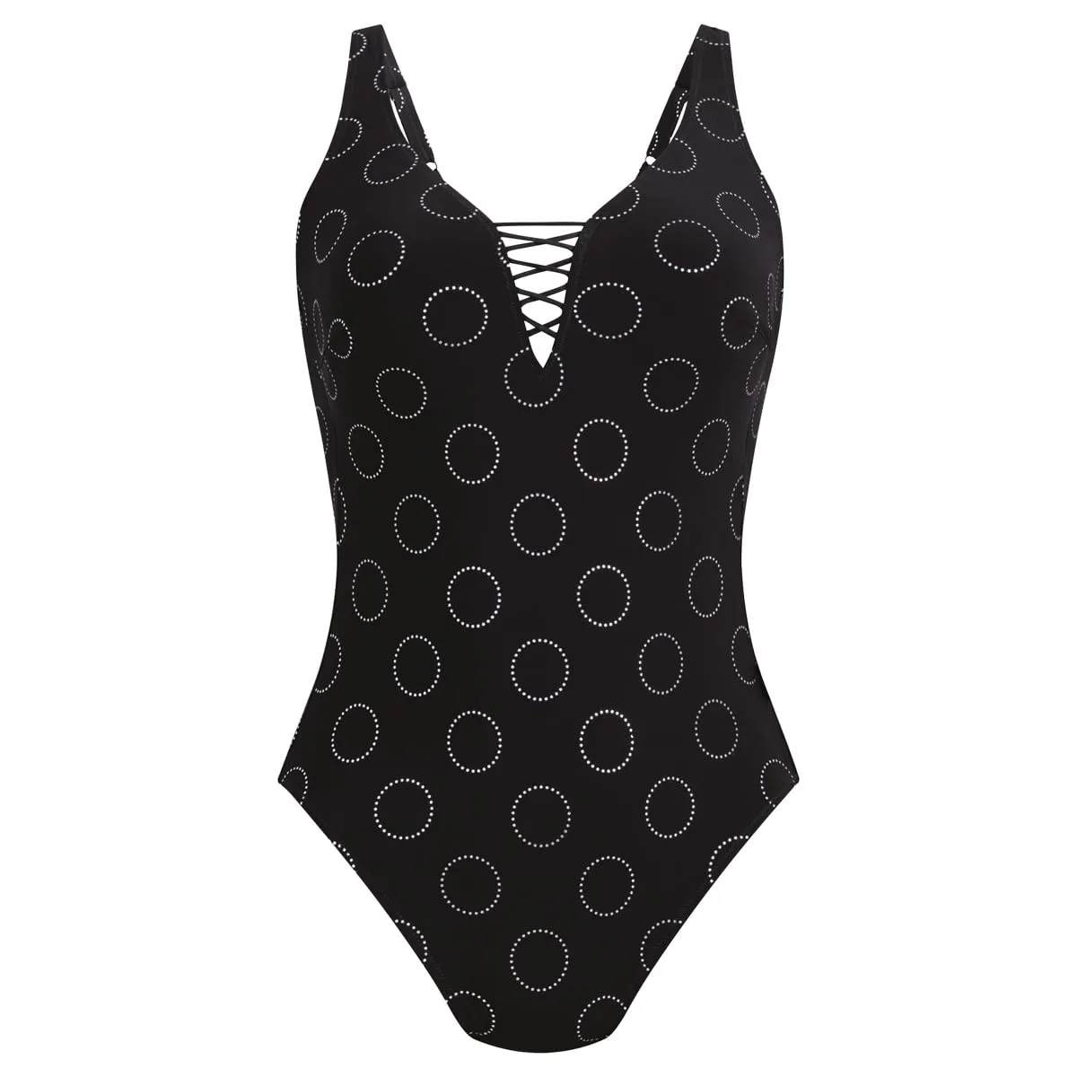 Rosa Faia Costume da bagno Silver Pearls – Costume da bagno moderno da donna con spalline regolabili, imbottitura funzionale nella zona della coppa, lacci decorativi e dorso profondo, Nero , 2D - immagine 3