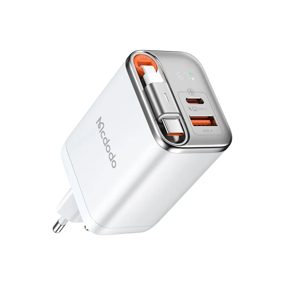 Caricabatterie Rete Con Cavo USB-C McDodo CH-4103 FreeGo Display, 67W, 3.35A, 1 x USB-A - 1 x USB-C, Bianco - immagine 1