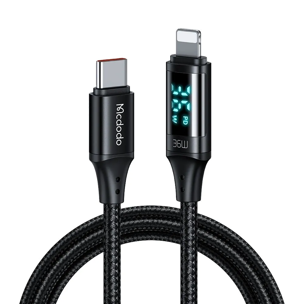 Cavo Dati e Ricarica USB-C - Lightning McDodo CA-1030 Display, 36W, 1.2m, Nero - immagine 1