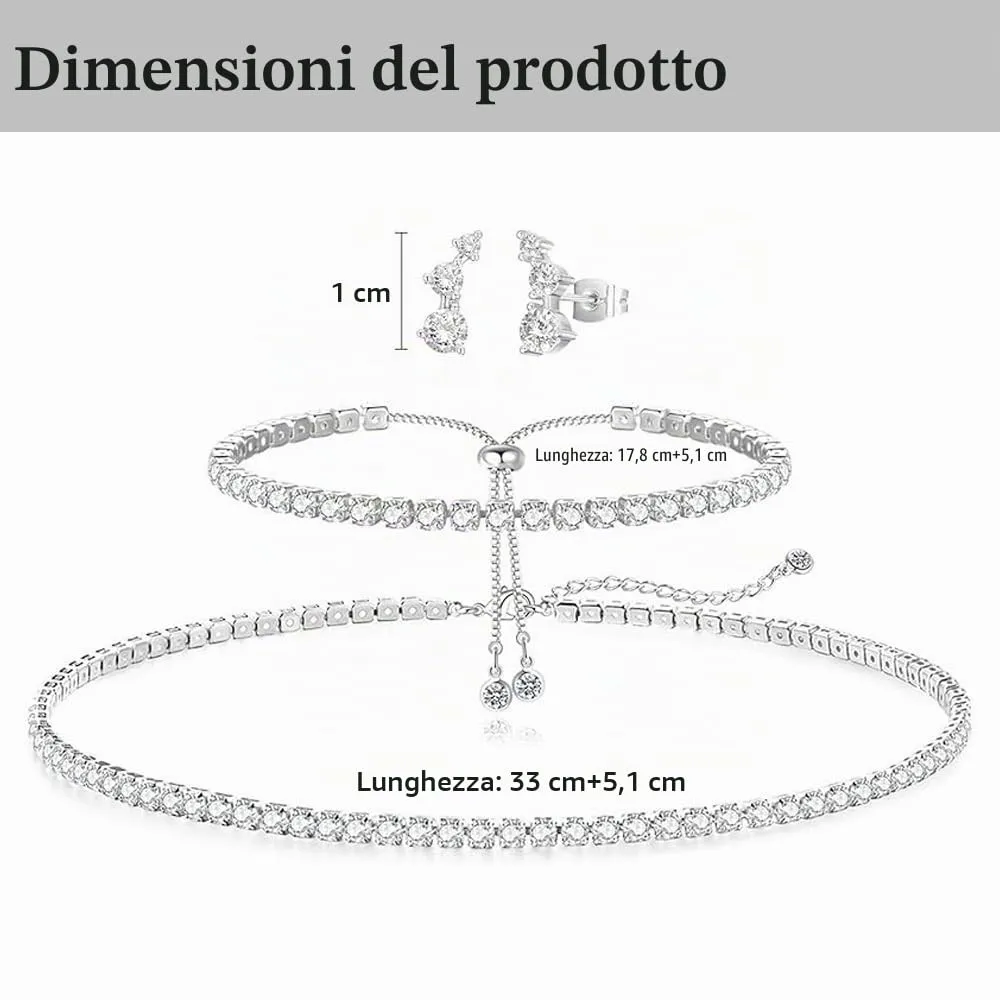 XFSRG Set di Collane da Tennis da Donna Braccialetti Orecchini Collana 14k con Zirconi Gioielli in Argento per Sposa Cerimonie Eventi Lusso e Regalo Raffinato - immagine 2