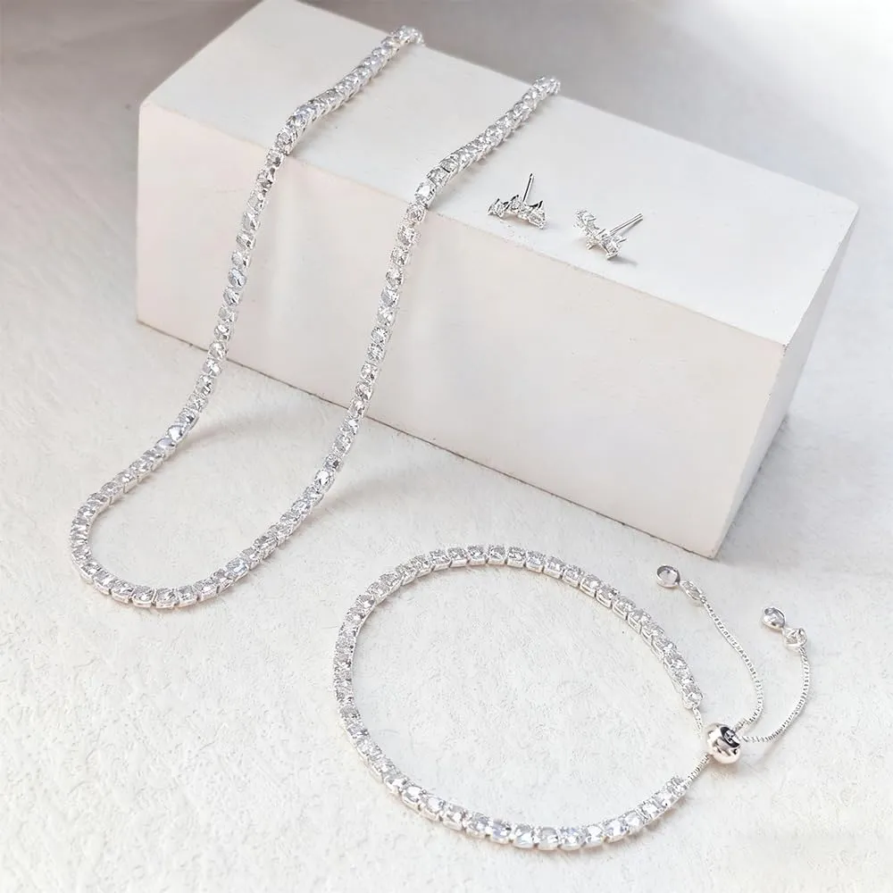 XFSRG Set di Collane da Tennis da Donna Braccialetti Orecchini Collana 14k con Zirconi Gioielli in Argento per Sposa Cerimonie Eventi Lusso e Regalo Raffinato - immagine 3