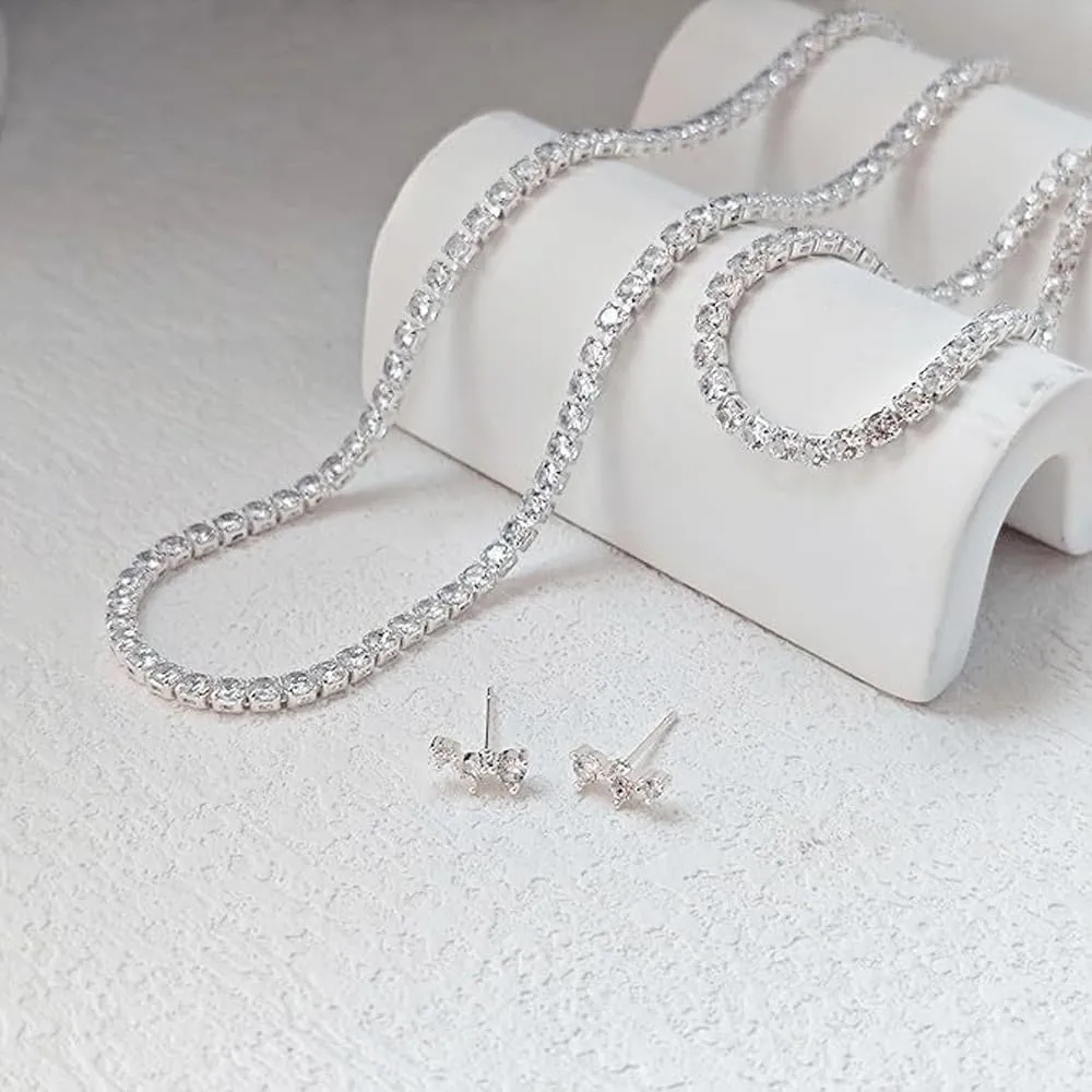 XFSRG Set di Collane da Tennis da Donna Braccialetti Orecchini Collana 14k con Zirconi Gioielli in Argento per Sposa Cerimonie Eventi Lusso e Regalo Raffinato - immagine 4