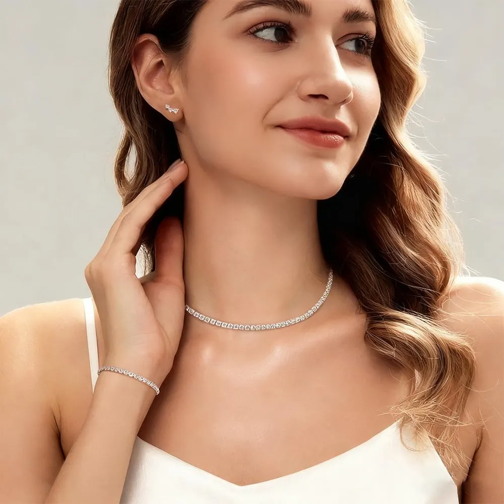 XFSRG Set di Collane da Tennis da Donna Braccialetti Orecchini Collana 14k con Zirconi Gioielli in Argento per Sposa Cerimonie Eventi Lusso e Regalo Raffinato - immagine 5