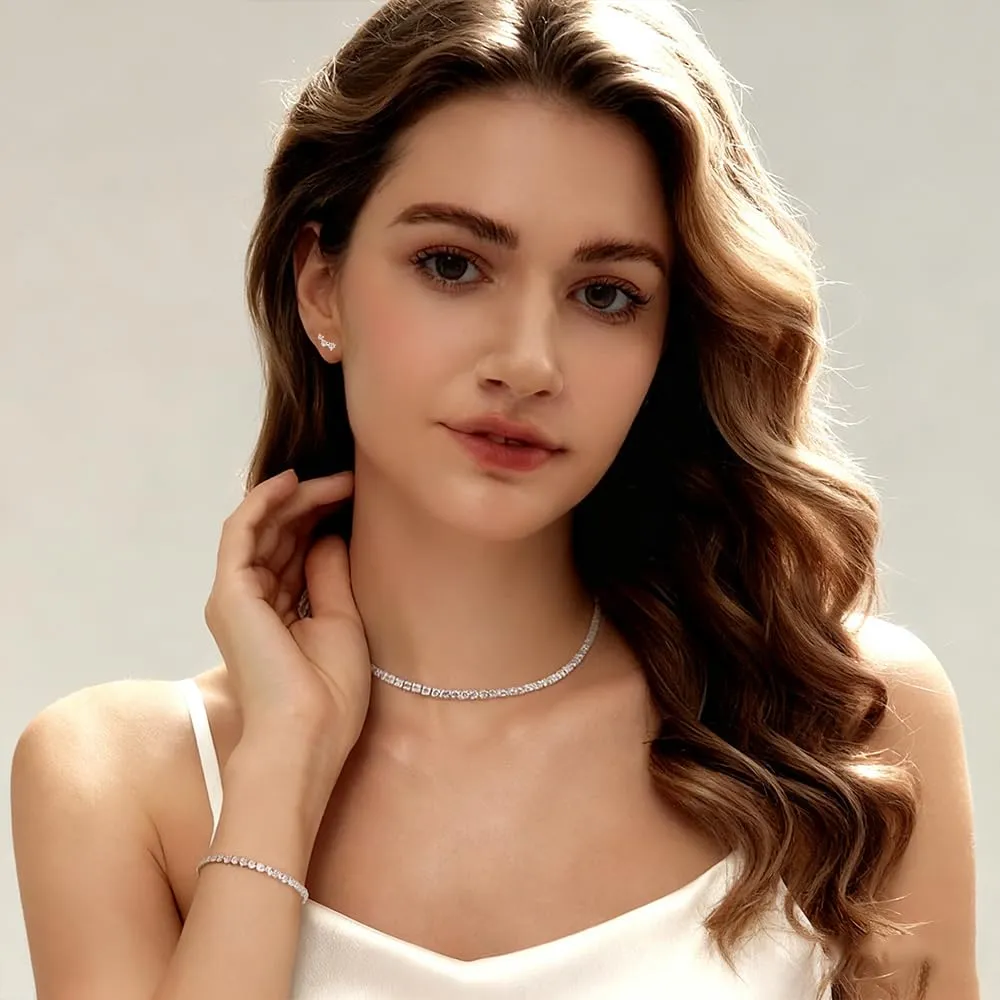 XFSRG Set di Collane da Tennis da Donna Braccialetti Orecchini Collana 14k con Zirconi Gioielli in Argento per Sposa Cerimonie Eventi Lusso e Regalo Raffinato - immagine 6