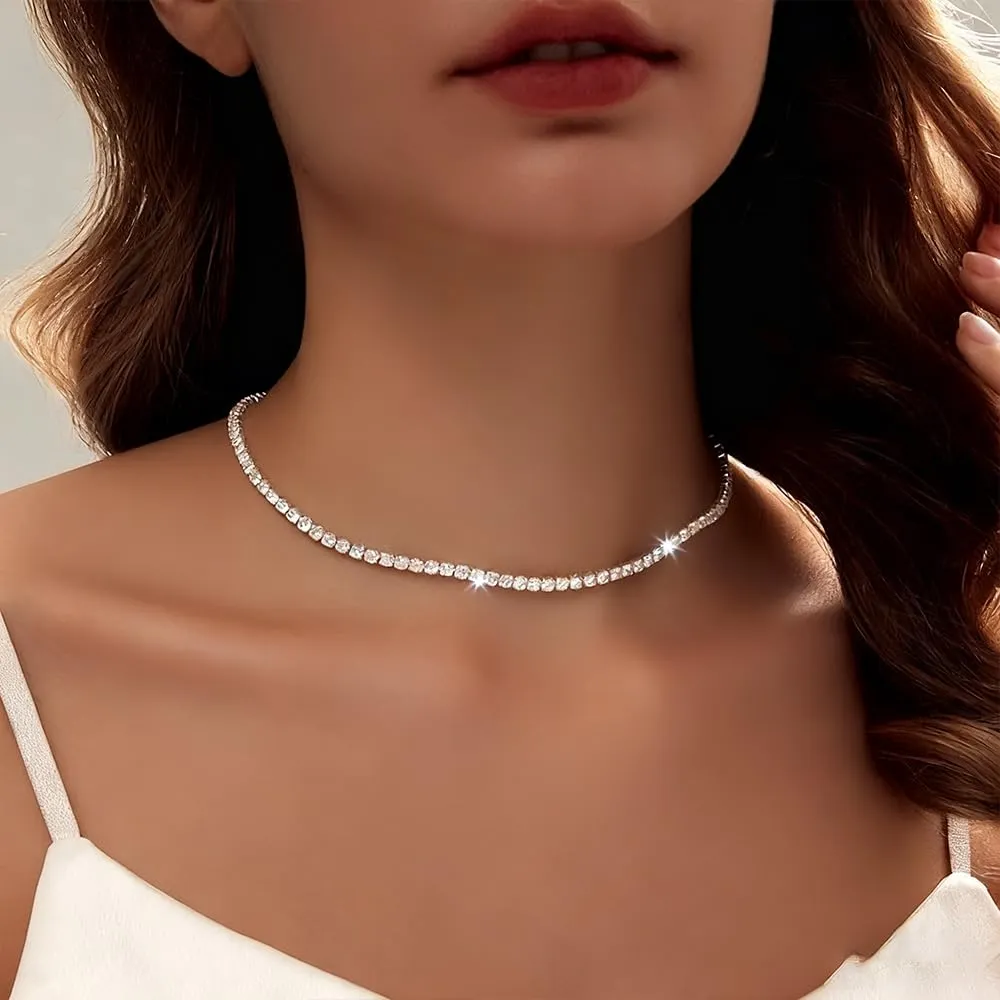 XFSRG Set di Collane da Tennis da Donna Braccialetti Orecchini Collana 14k con Zirconi Gioielli in Argento per Sposa Cerimonie Eventi Lusso e Regalo Raffinato - immagine 7