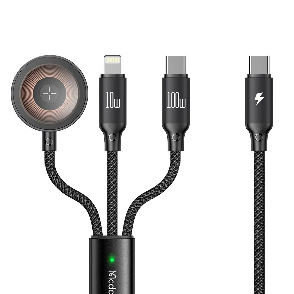 Cavo di Ricarica USB-C - Lightning / USB-C / QI McDodo CA-4940 3in1, 100W, 1.2m, Nero - immagine 1