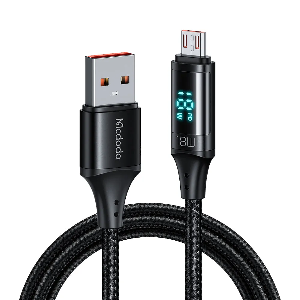 Cavo Dati e Ricarica USB-A - microUSB McDodo CA-1070 Display, 18W, 1.2m, Nero - immagine 1