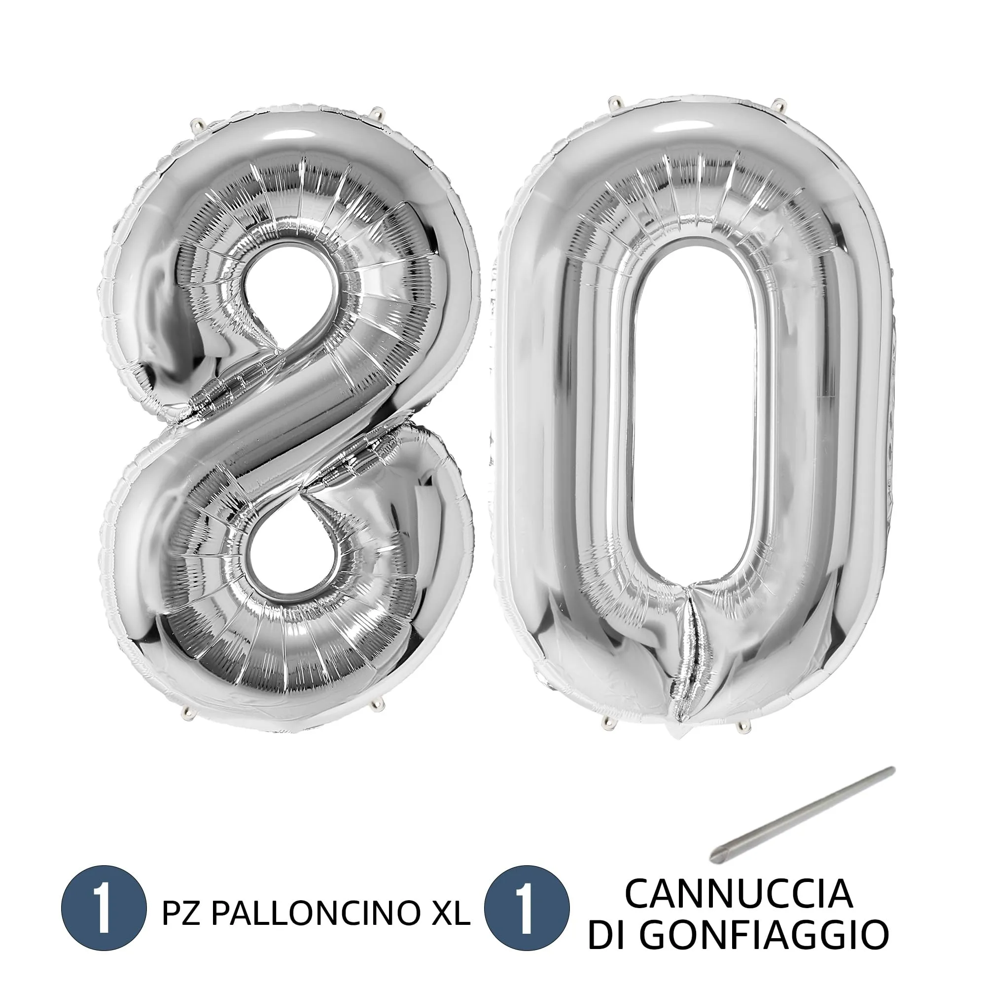 FUNFEST Palloncini Compleanno 80 Anni Argento – Numeri Giganti (100cm) - immagine 7