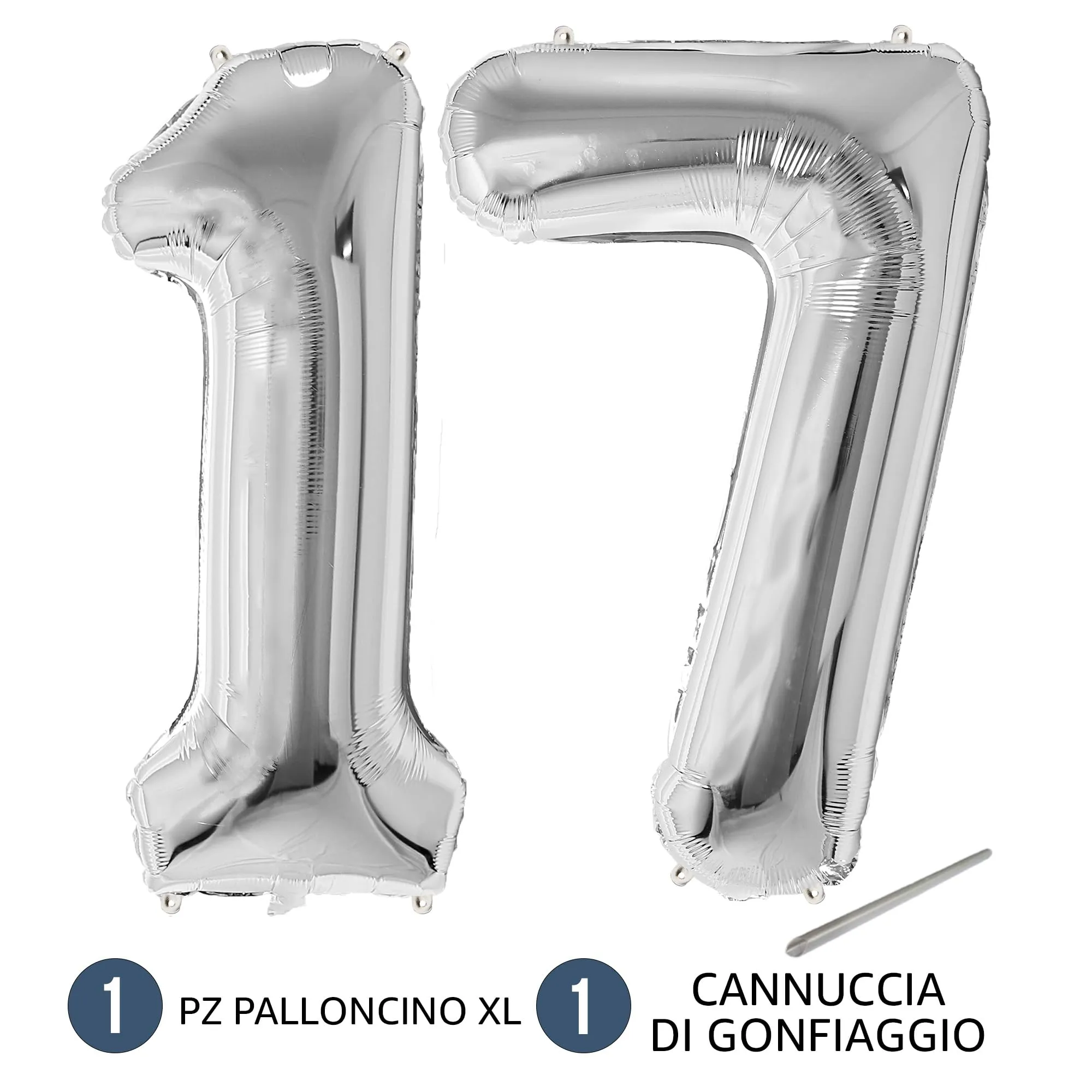 FunFest - Palloncino 17° Compleanno Argento - Numero Gigante 100 cm - immagine 7