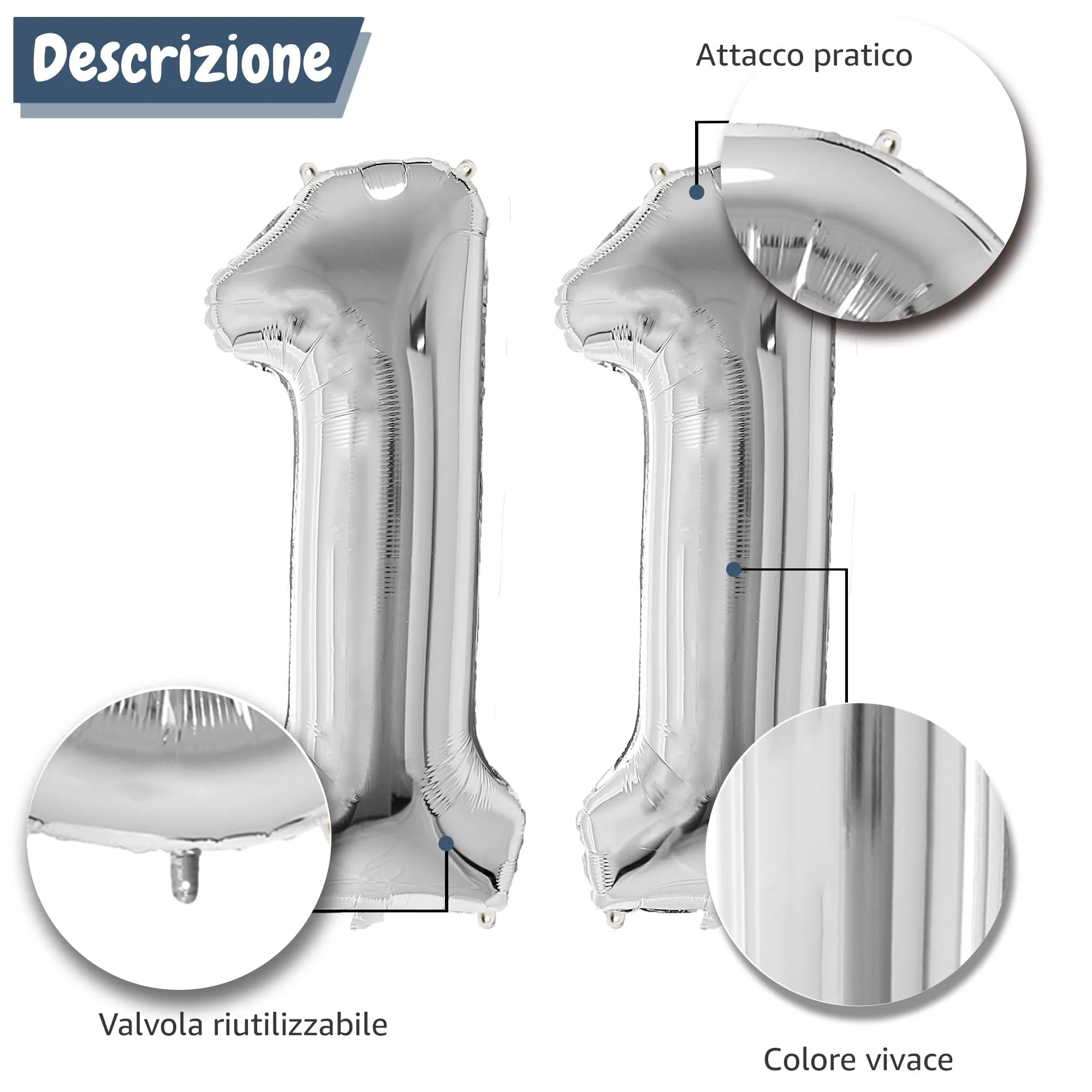 FunFest - Palloncino 11° Compleanno Argento - Numero Gigante 100 cm - immagine 6