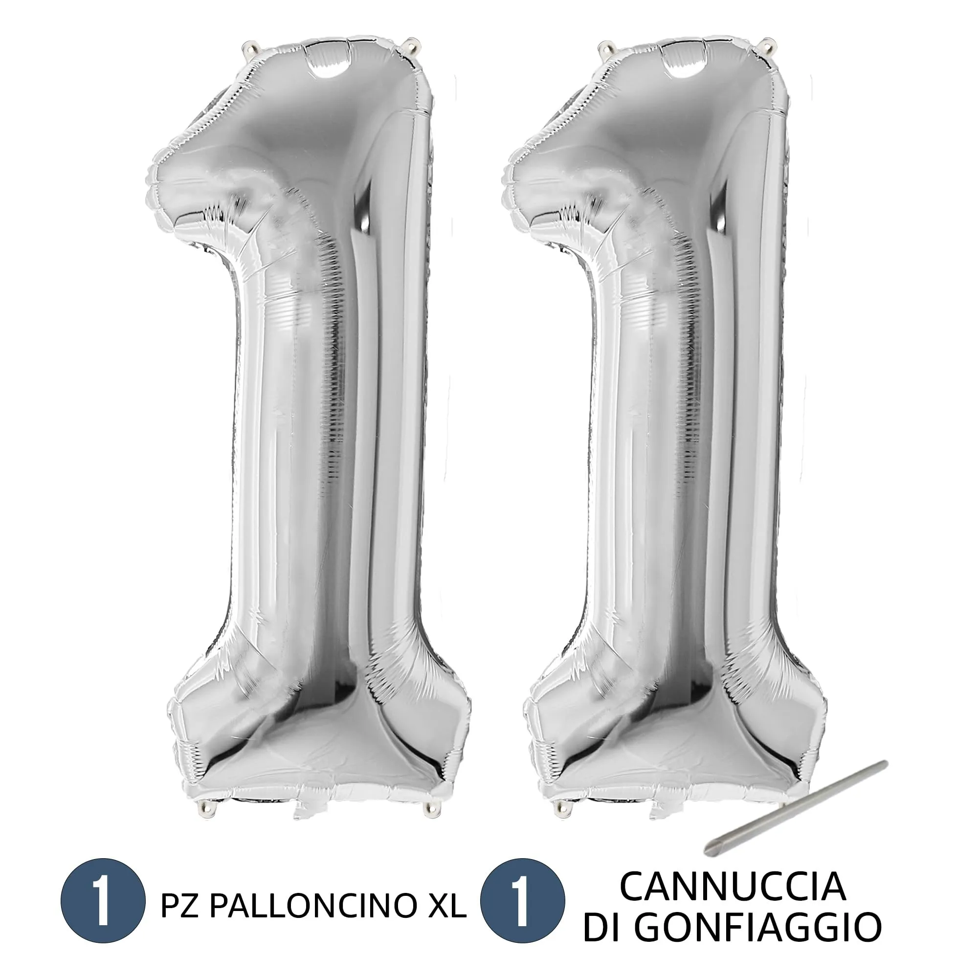 FunFest - Palloncino 11° Compleanno Argento - Numero Gigante 100 cm - immagine 7