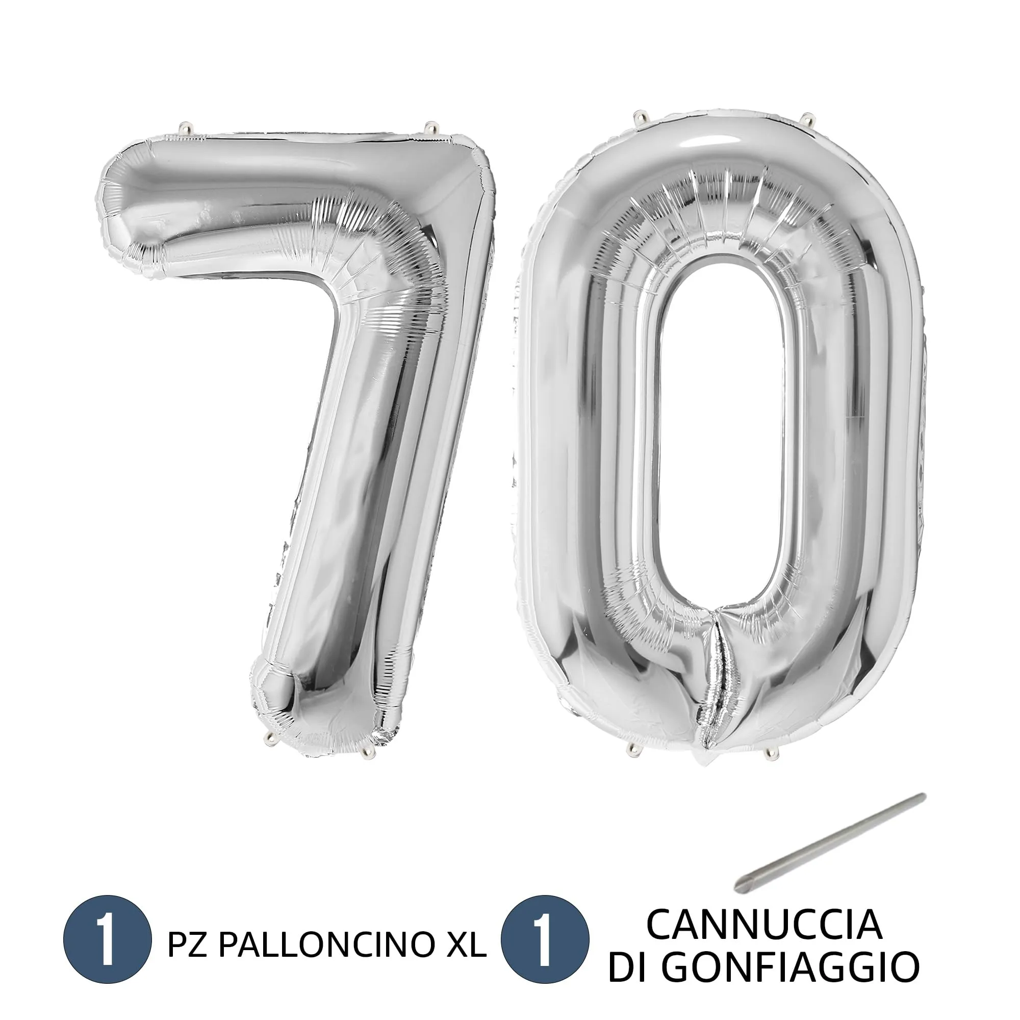 FUNFEST Palloncini Compleanno 70 Anni Argento – Numeri Giganti (100cm) - immagine 7