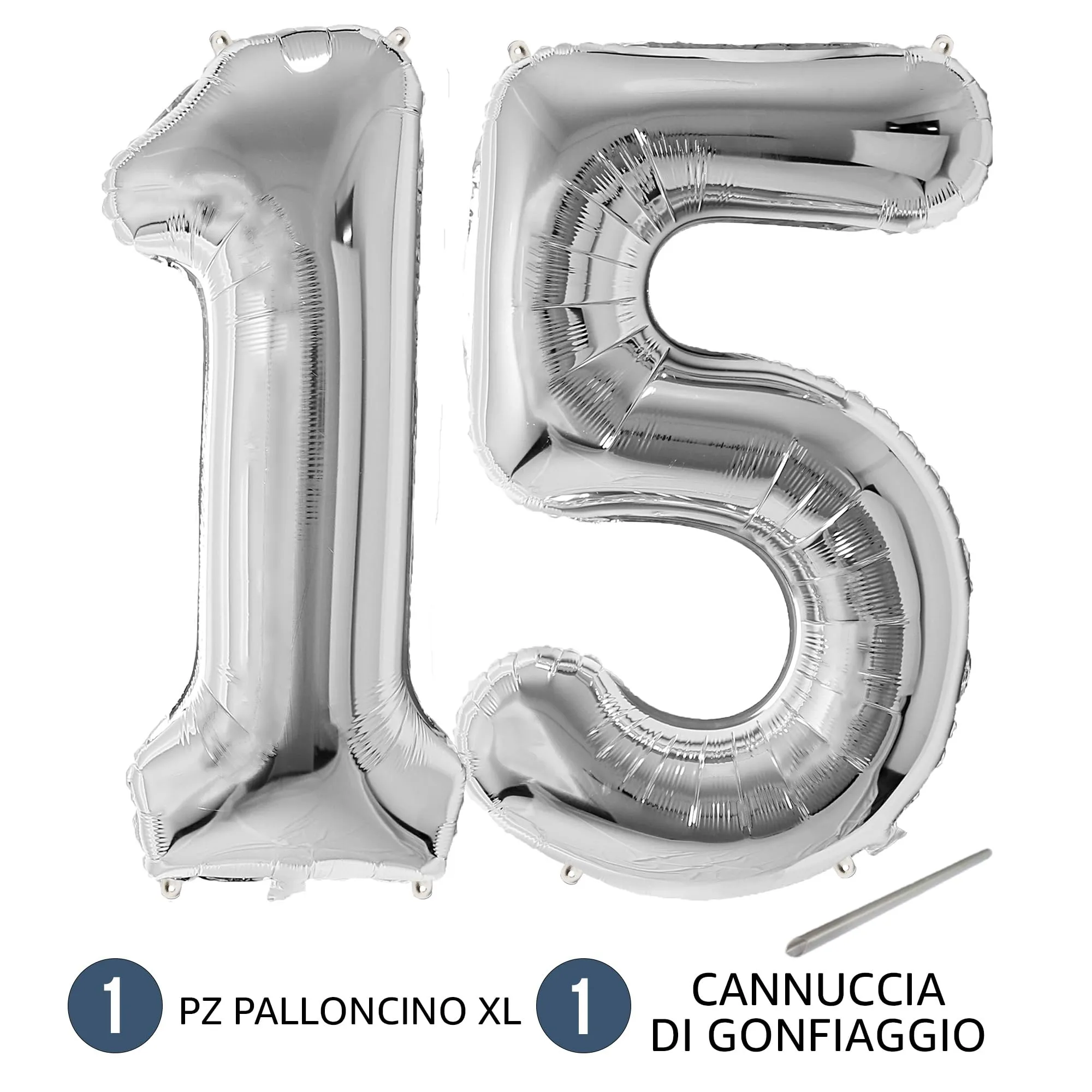 FunFest - Palloncino 15° Compleanno Argento - Numero Gigante 100 cm - immagine 7