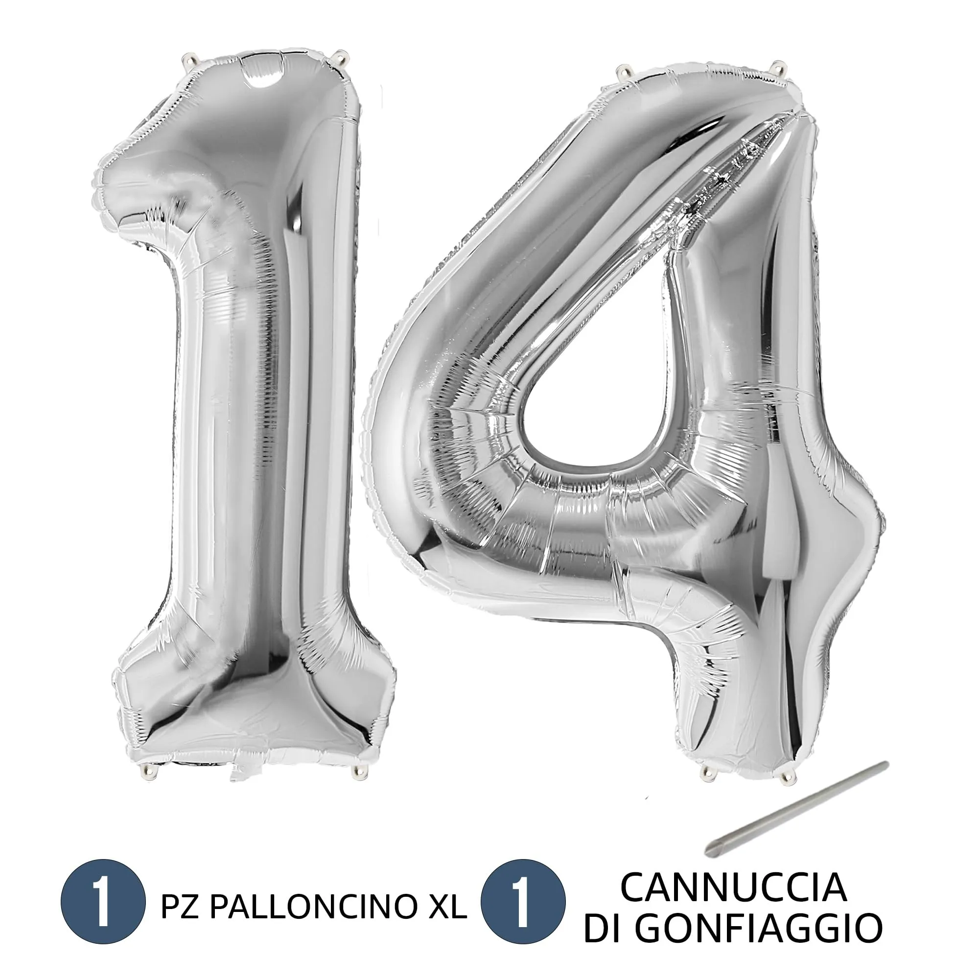FunFest - Palloncino 14° Compleanno Argento - Numero Gigante 100 cm - immagine 7