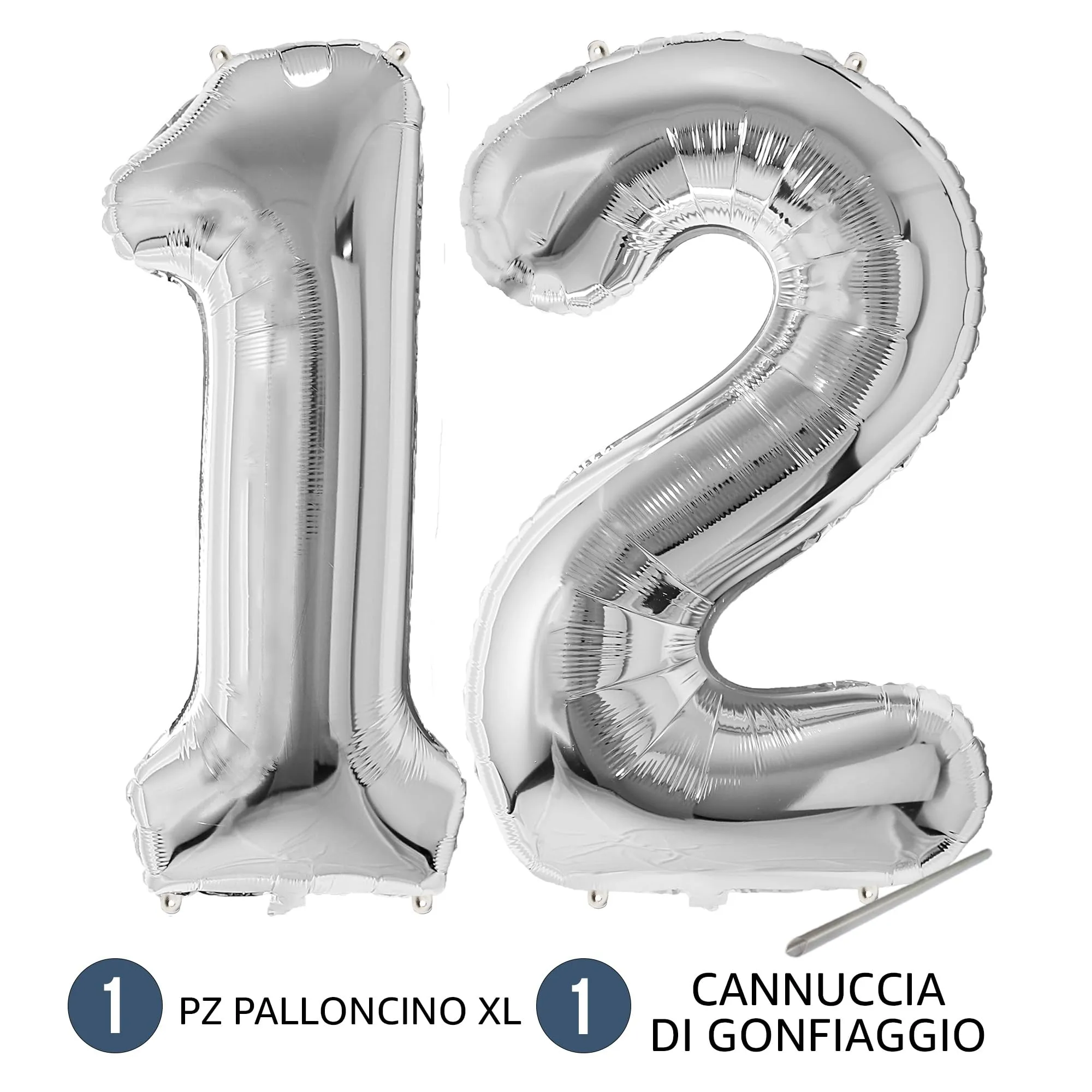 FunFest - Palloncino 12° Compleanno Argento - Numero Gigante 100 cm - immagine 7
