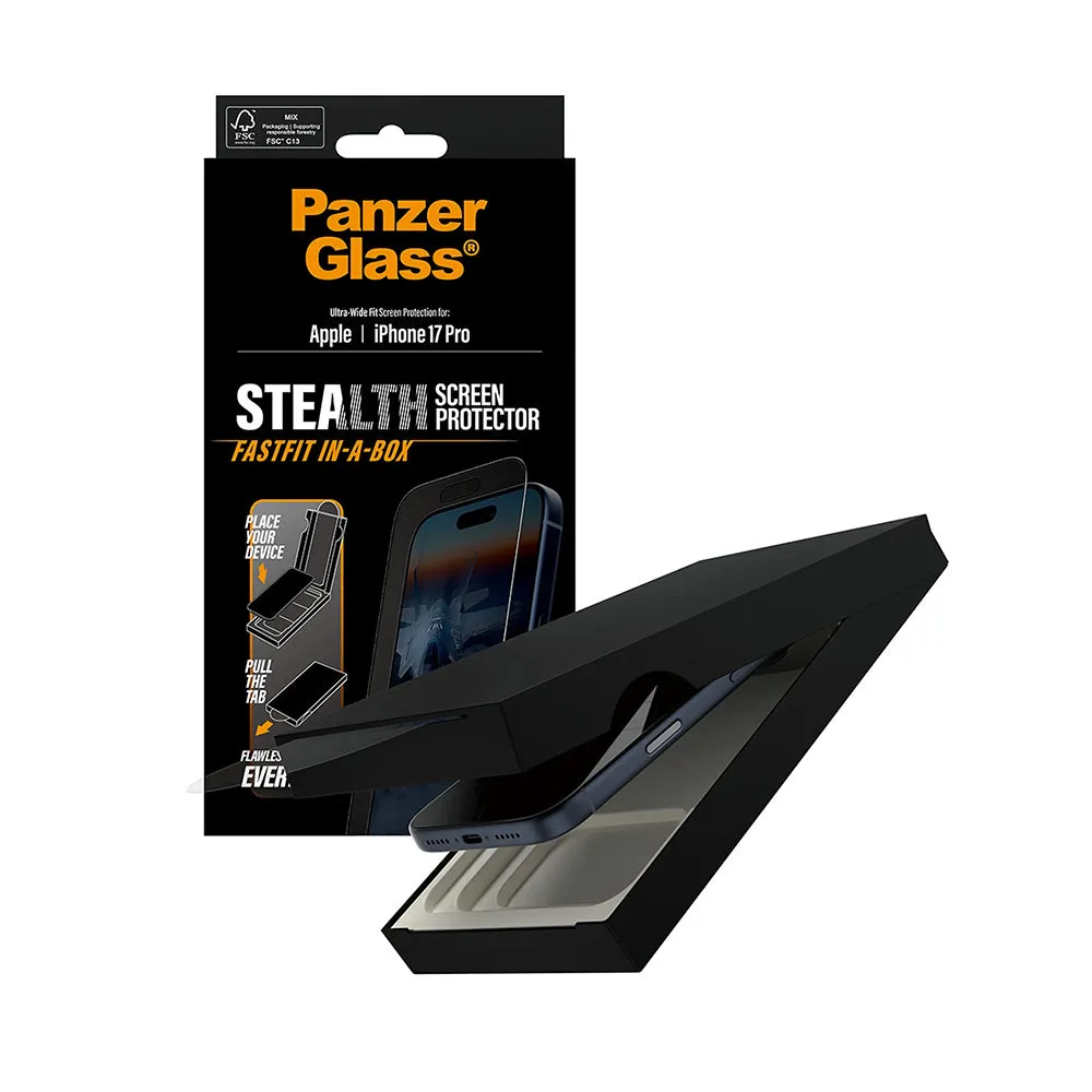 Pellicola protettiva Schermo PanzerGlass Ultra-Wide Fit Stealth Fastfit per Apple iPhone 17 Pro, Vetro Temperato, Full Glue, Nera - immagine 1