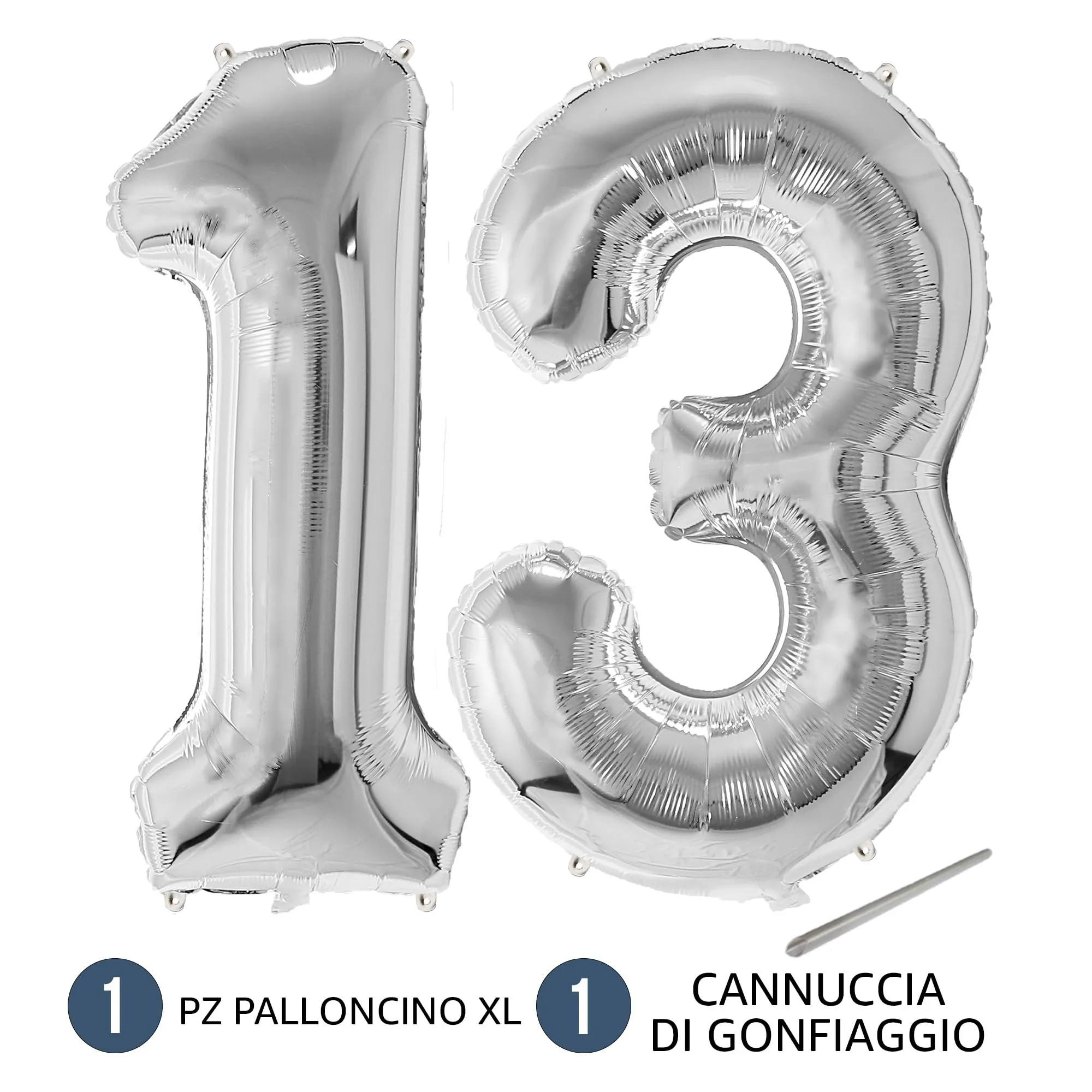 FunFest - Palloncino 13° Compleanno Argento - Numero Gigante 100 cm - immagine 7