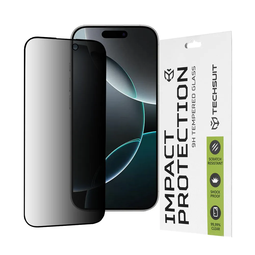 Pellicola Protettiva Schermo Privacy Techsuit per Apple iPhone 16 Pro, Vetro Temperato, Full Glue, 111D - immagine 1