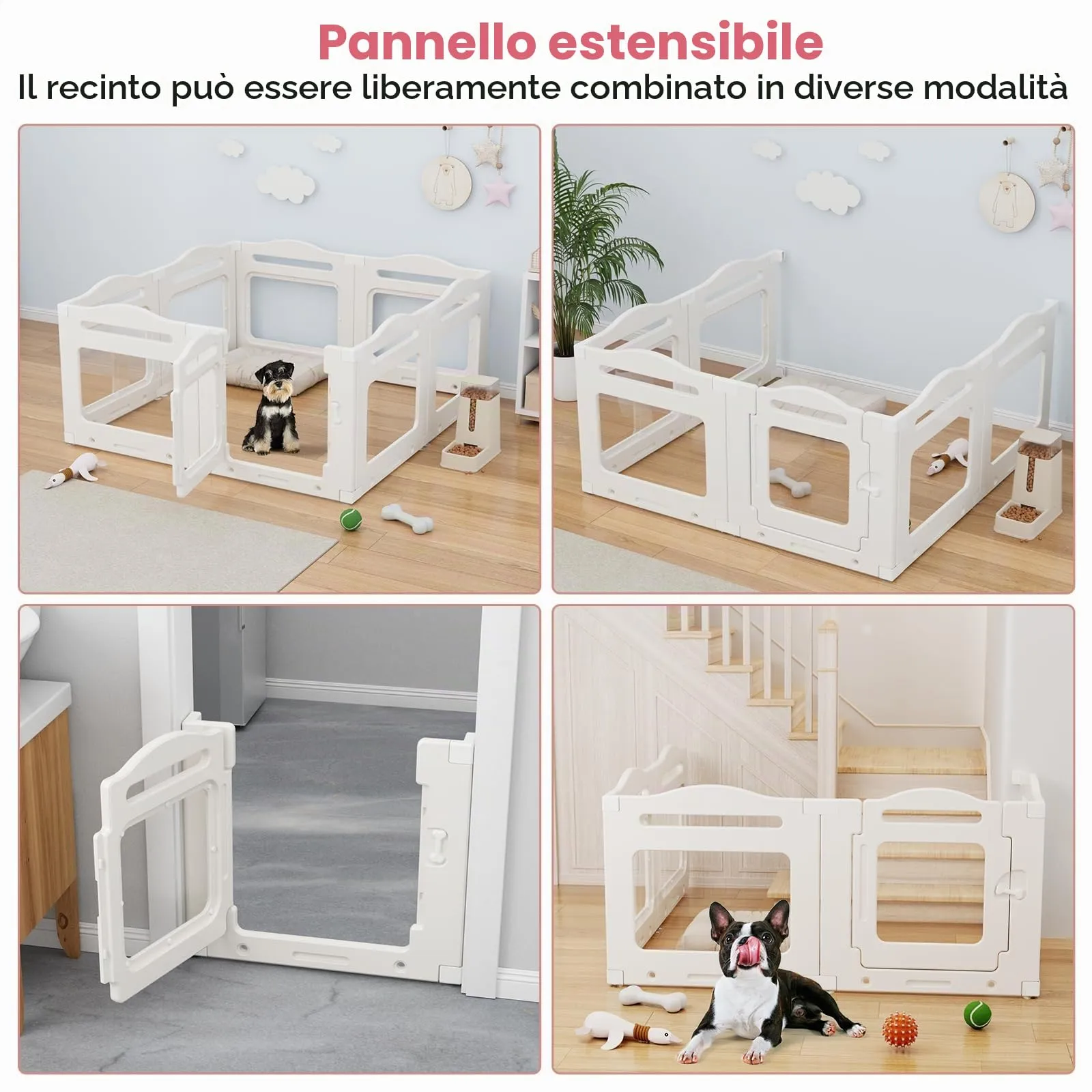 Clevich Recinto per Cani da Interno in Acrilico 129 × 129 × 60 cm, 5 PCS +1 Pannelli con Porta a Chiusura, Recinto per Cani Pieghevole con Ventose, Parco adatto per Appartamento, Bianco - immagine 5