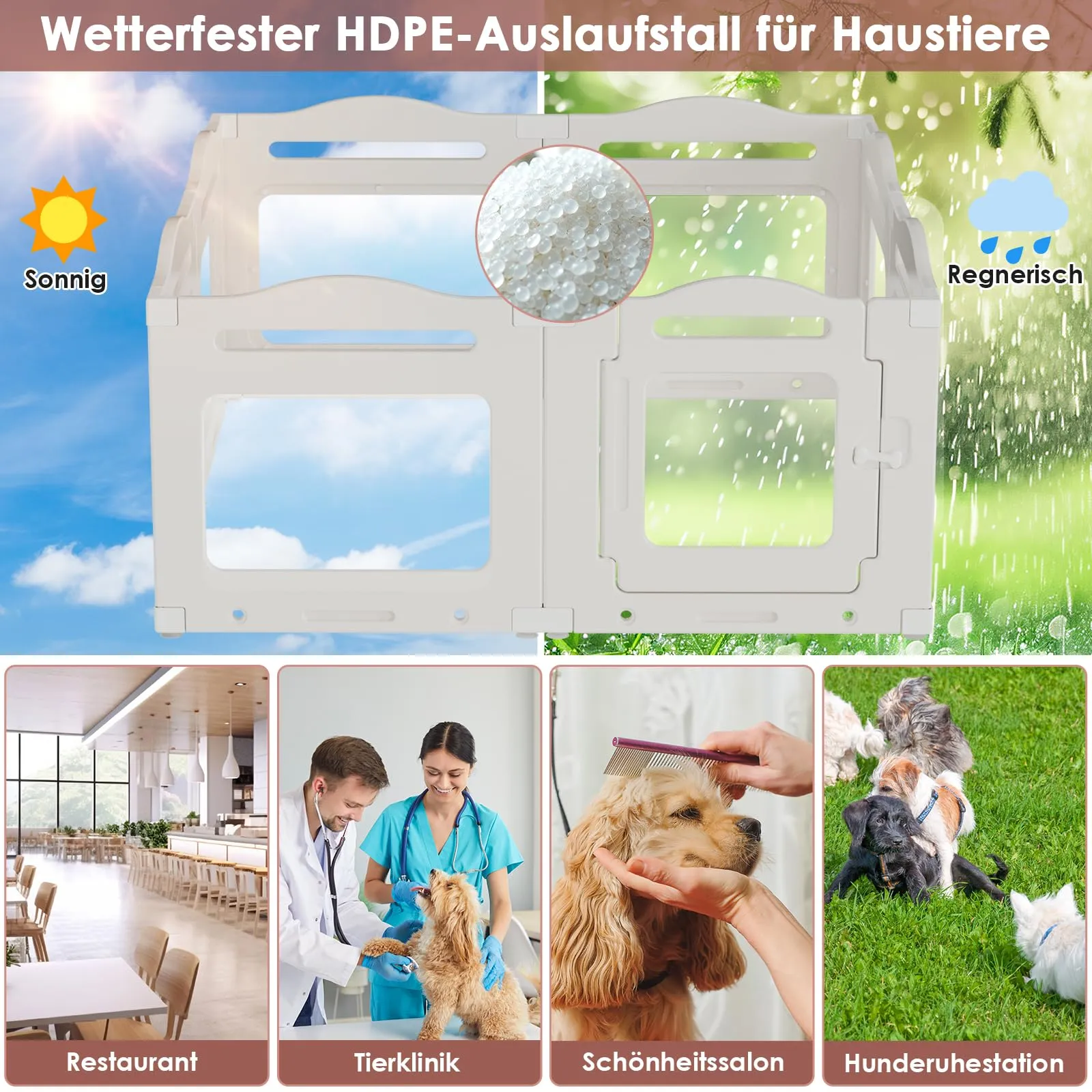 Clevich Recinto per Cani da Interno in Acrilico 129 × 129 × 60 cm, 5 PCS +1 Pannelli con Porta a Chiusura, Recinto per Cani Pieghevole con Ventose, Parco adatto per Appartamento, Bianco - immagine 9