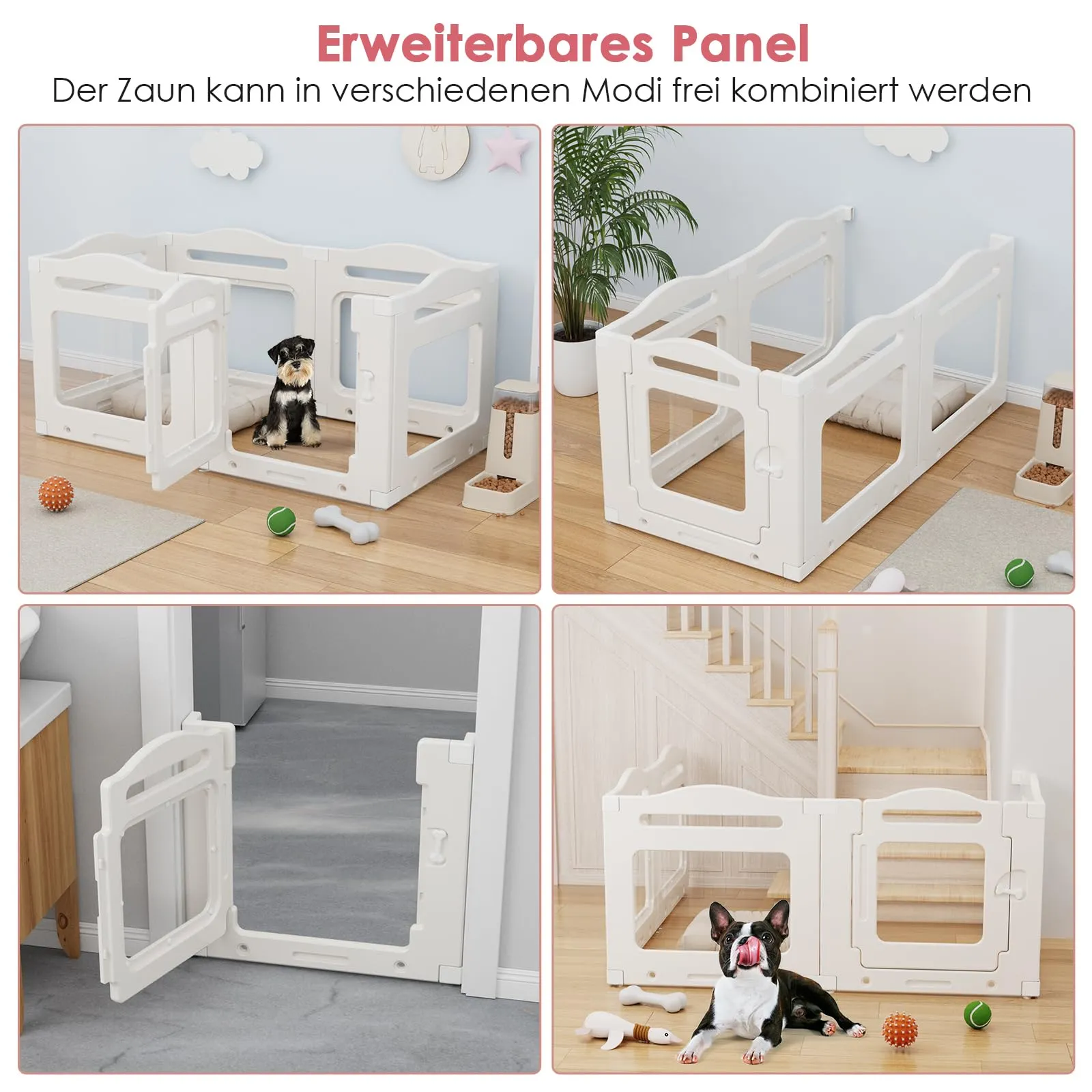 Clevich Recinto per Cani da Interno in Acrilico 129 × 68 × 60 cm, 5 PCS +1 Pannelli con Porta a Chiusura, Recinto per Cani Pieghevole con Ventose, Parco adatto per Appartamento, Bianco - immagine 6