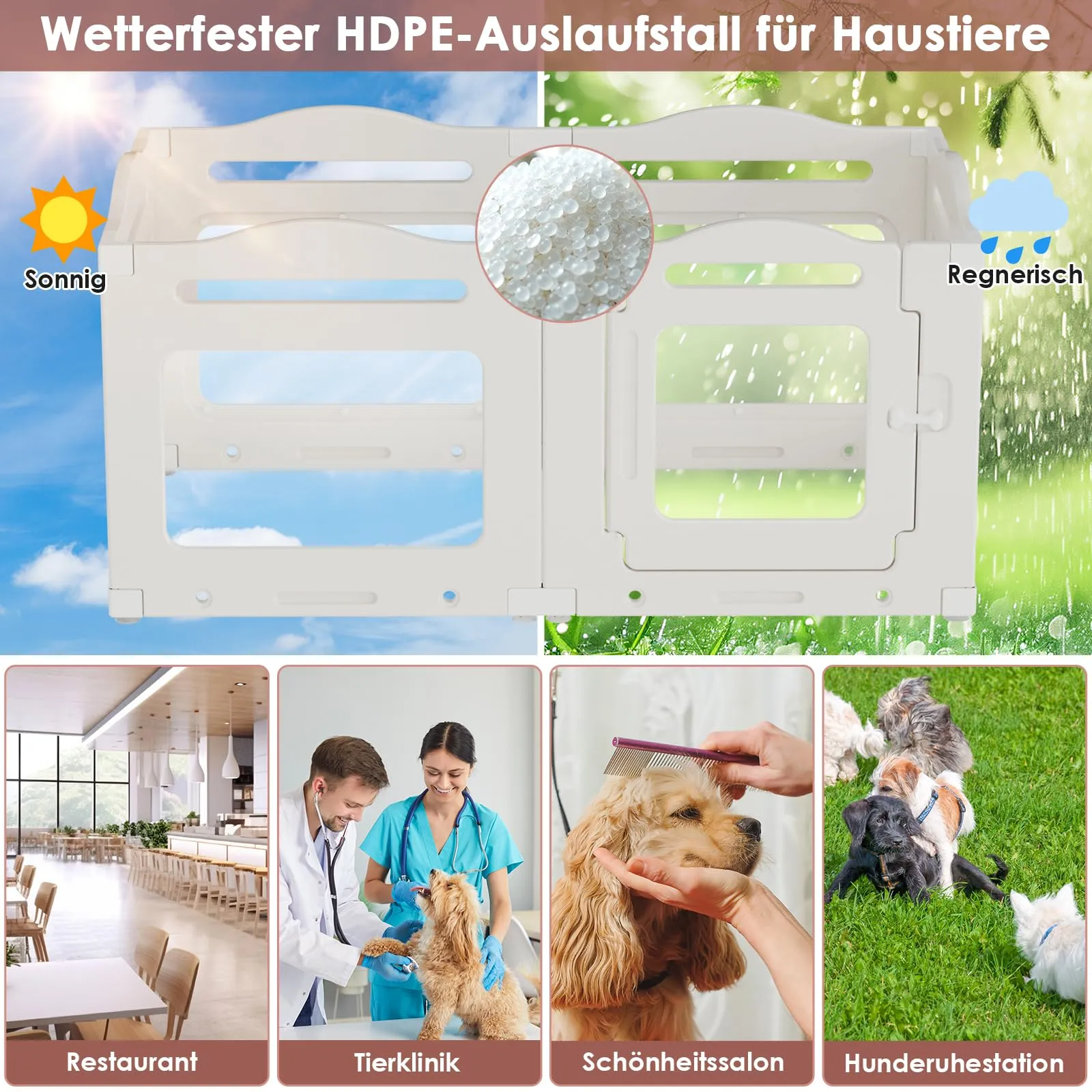Clevich Recinto per Cani da Interno in Acrilico 129 × 68 × 60 cm, 5 PCS +1 Pannelli con Porta a Chiusura, Recinto per Cani Pieghevole con Ventose, Parco adatto per Appartamento, Bianco - immagine 9