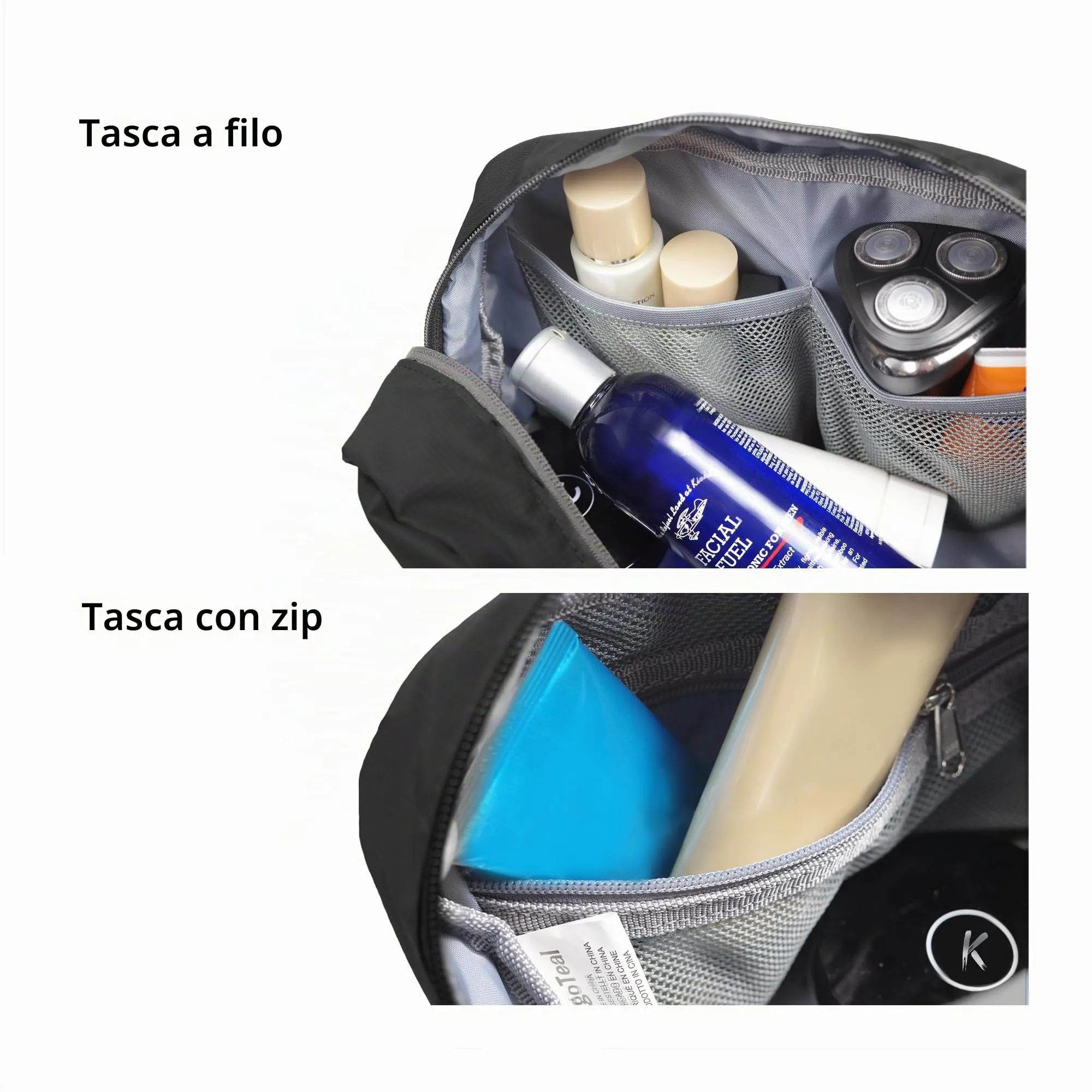 Borsa da viaggio per articoli igienici 5L, borsa lavaggio compatta con scomparto umido/secco in TPU impermeabile - immagine 4