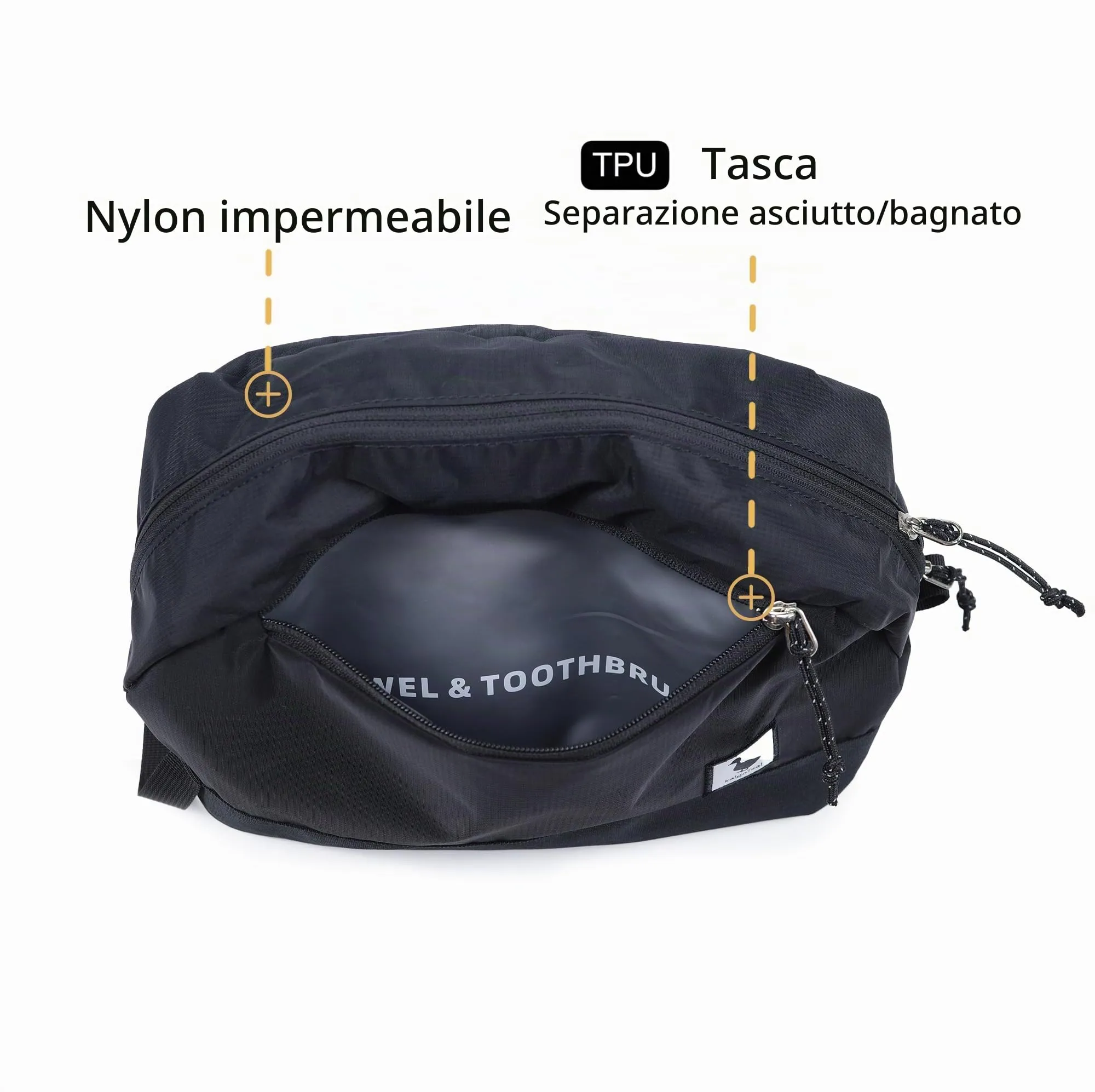 Borsa da viaggio per articoli igienici 5L, borsa lavaggio compatta con scomparto umido/secco in TPU impermeabile - immagine 6