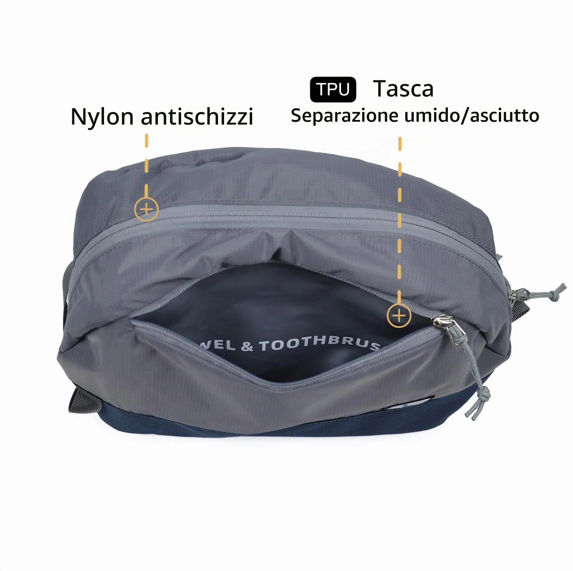 Borsa da viaggio per articoli igienici 5L, borsa lavaggio compatta con scomparto umido/secco in TPU impermeabile - immagine 5