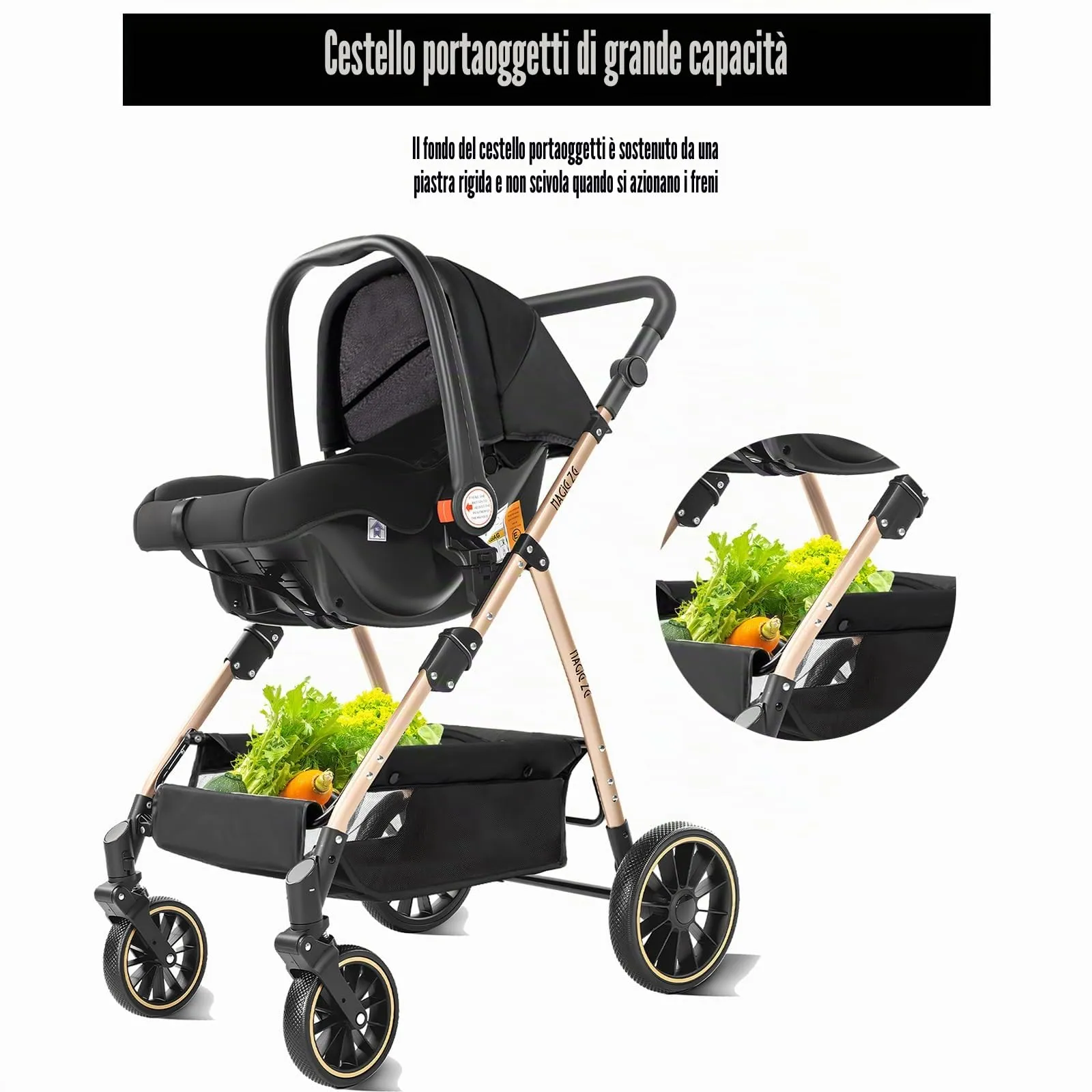 Reenborn Passeggino Trio, Passeggino 3 in 1 con Due Modi Reversibili Spingere, Trio Neonati con Design Pieghevole in Un Clic, Telaio Alluminio Paesaggistico Alto (V8 Grey) - immagine 7