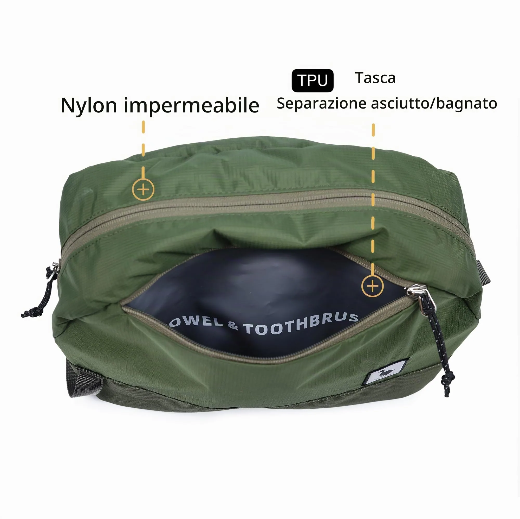 Borsa da viaggio per articoli igienici 5L, borsa lavaggio compatta con scomparto umido/secco in TPU impermeabile - immagine 5
