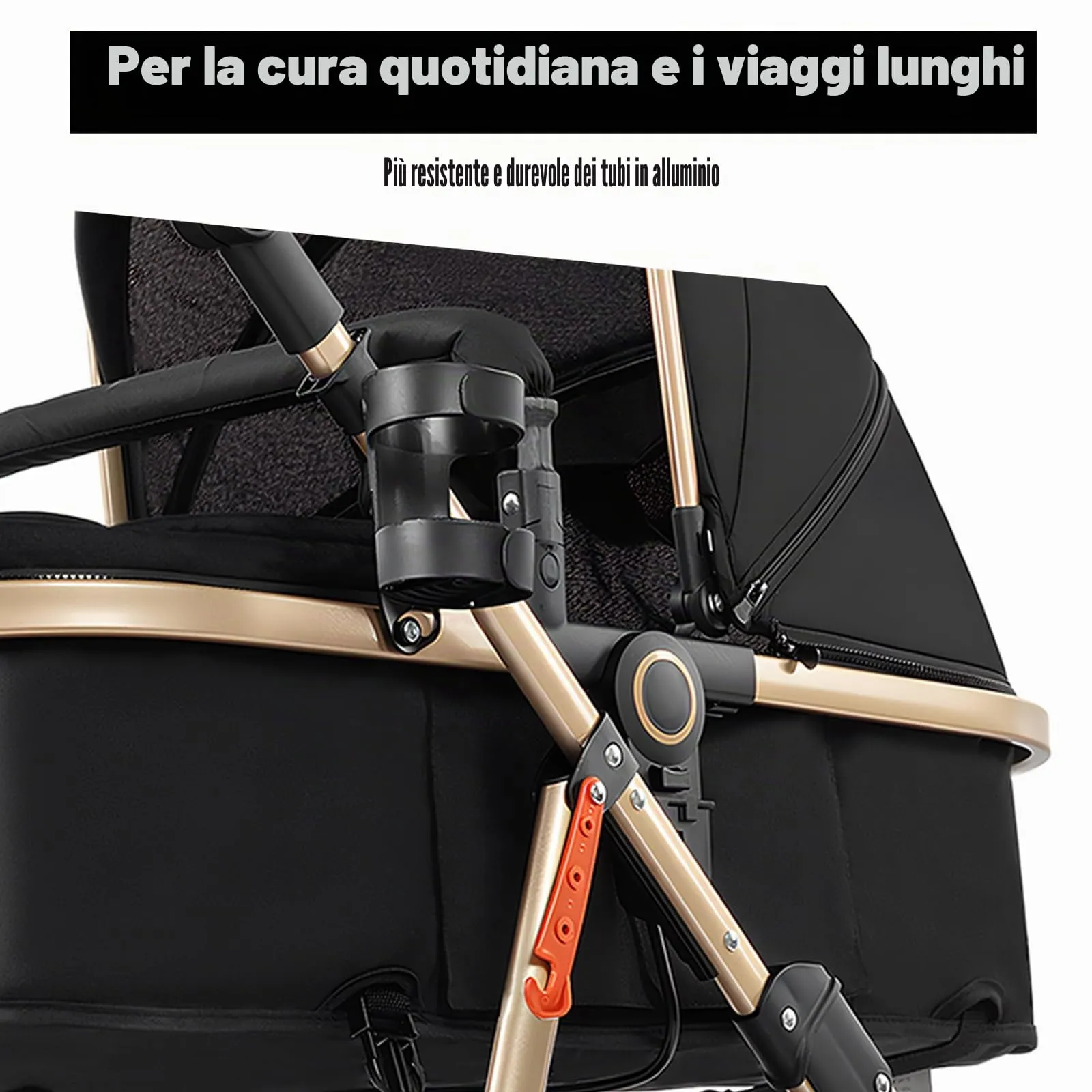 Reenborn Passeggino Trio, Passeggino 3 in 1 con Due Modi Reversibili Spingere, Trio Neonati con Design Pieghevole in Un Clic, Telaio Alluminio Paesaggistico Alto (V8 Khaki) - immagine 4