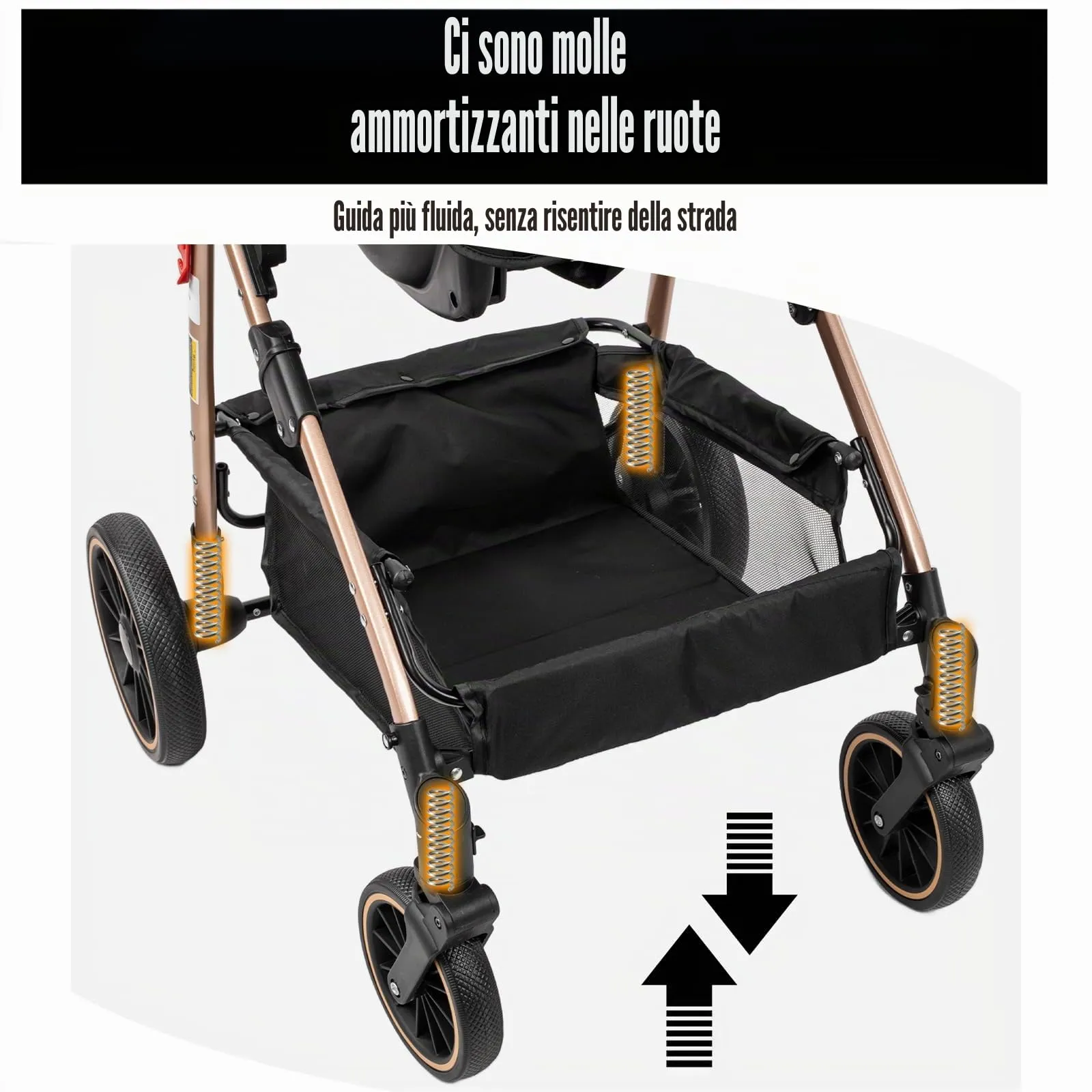 Reenborn Passeggino Trio, Passeggino 3 in 1 con Due Modi Reversibili Spingere, Trio Neonati con Design Pieghevole in Un Clic, Telaio Alluminio Paesaggistico Alto (V8 Khaki) - immagine 9
